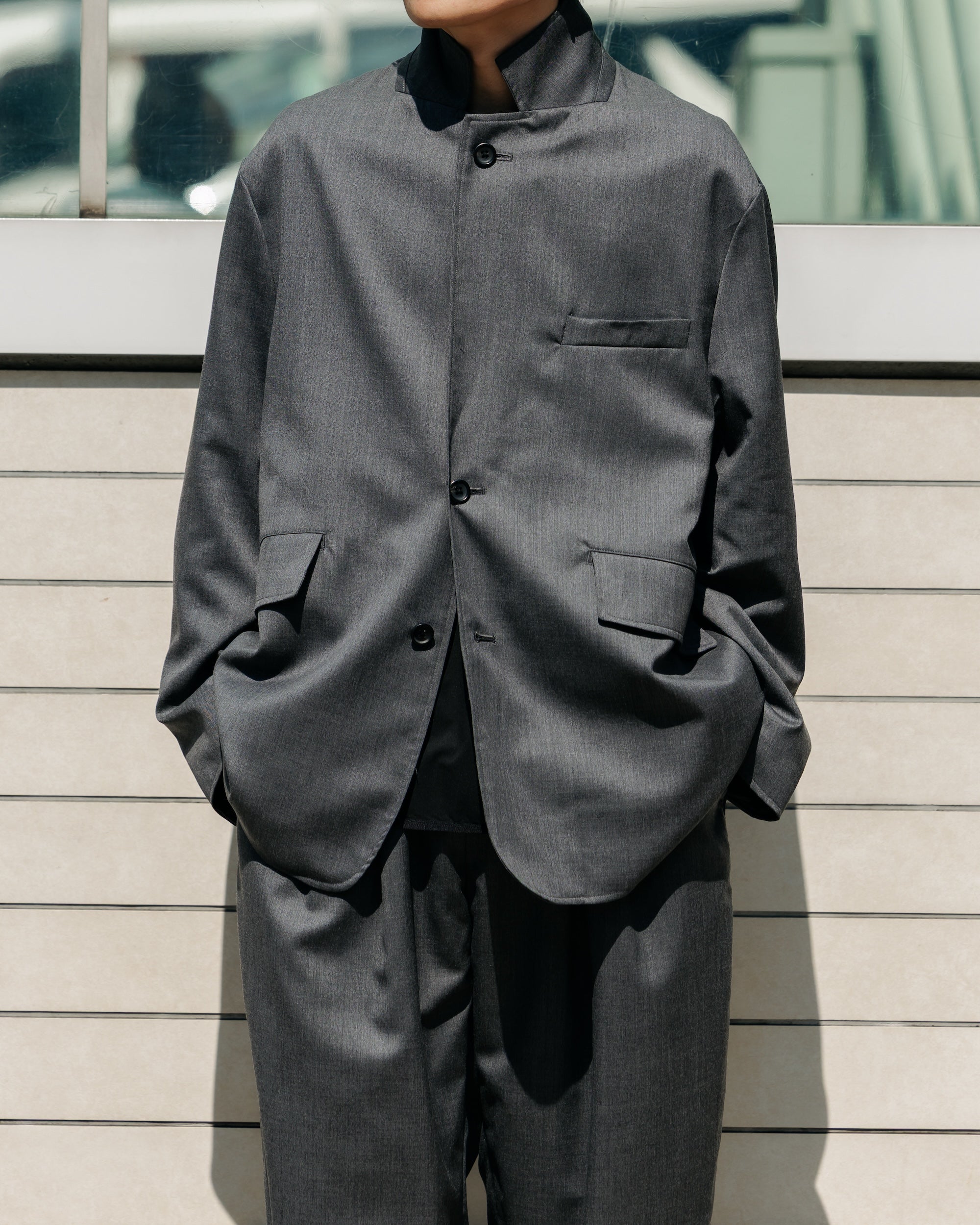【9.6 SAT 20:00- IN STOCK】WOOL GABARDINE CITY UNIFORM TAILORED JACKET (GRAY)