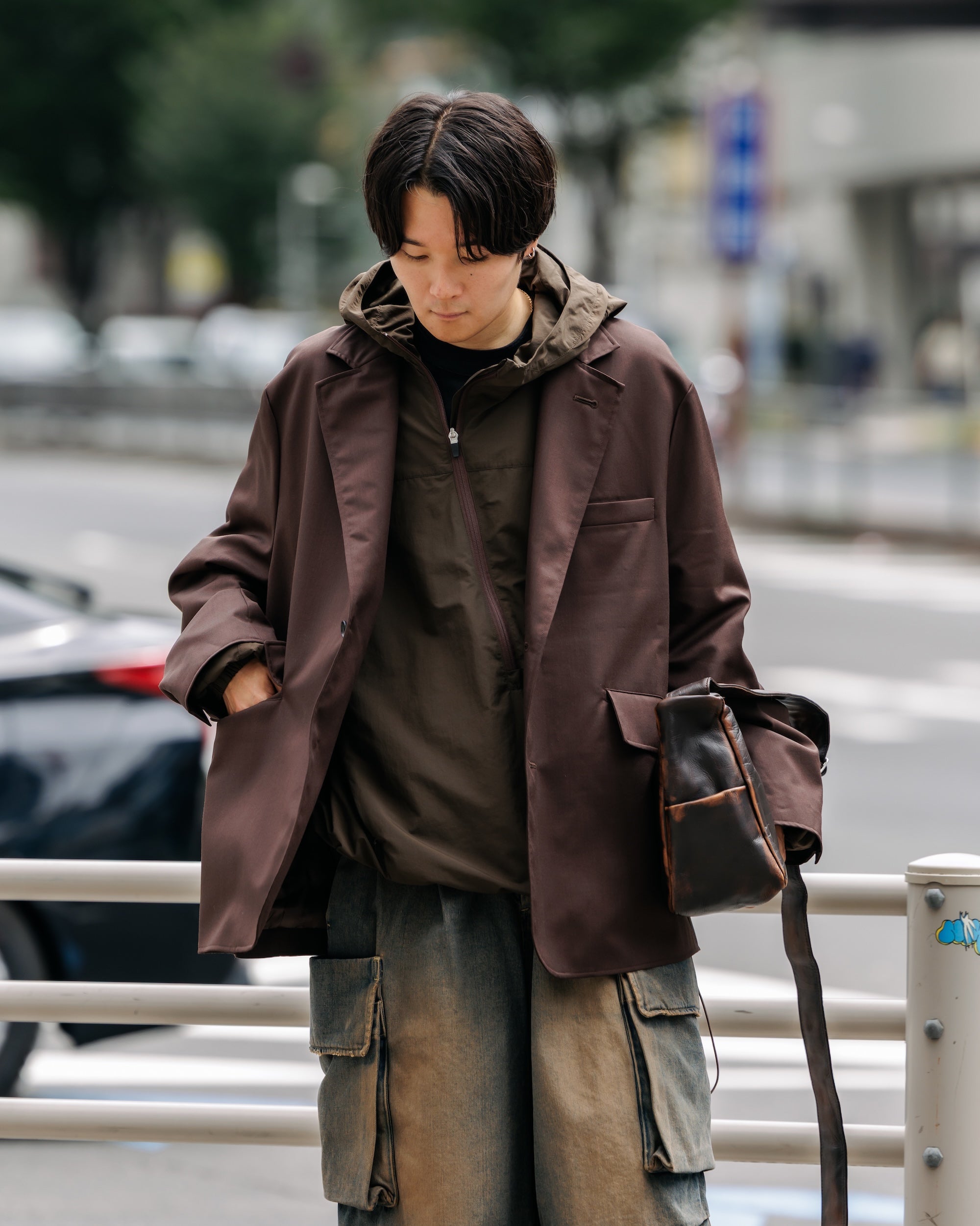 【9.6 SAT 20:00- IN STOCK】WOOL GABARDINE CITY UNIFORM TAILORED JACKET (BROWN)