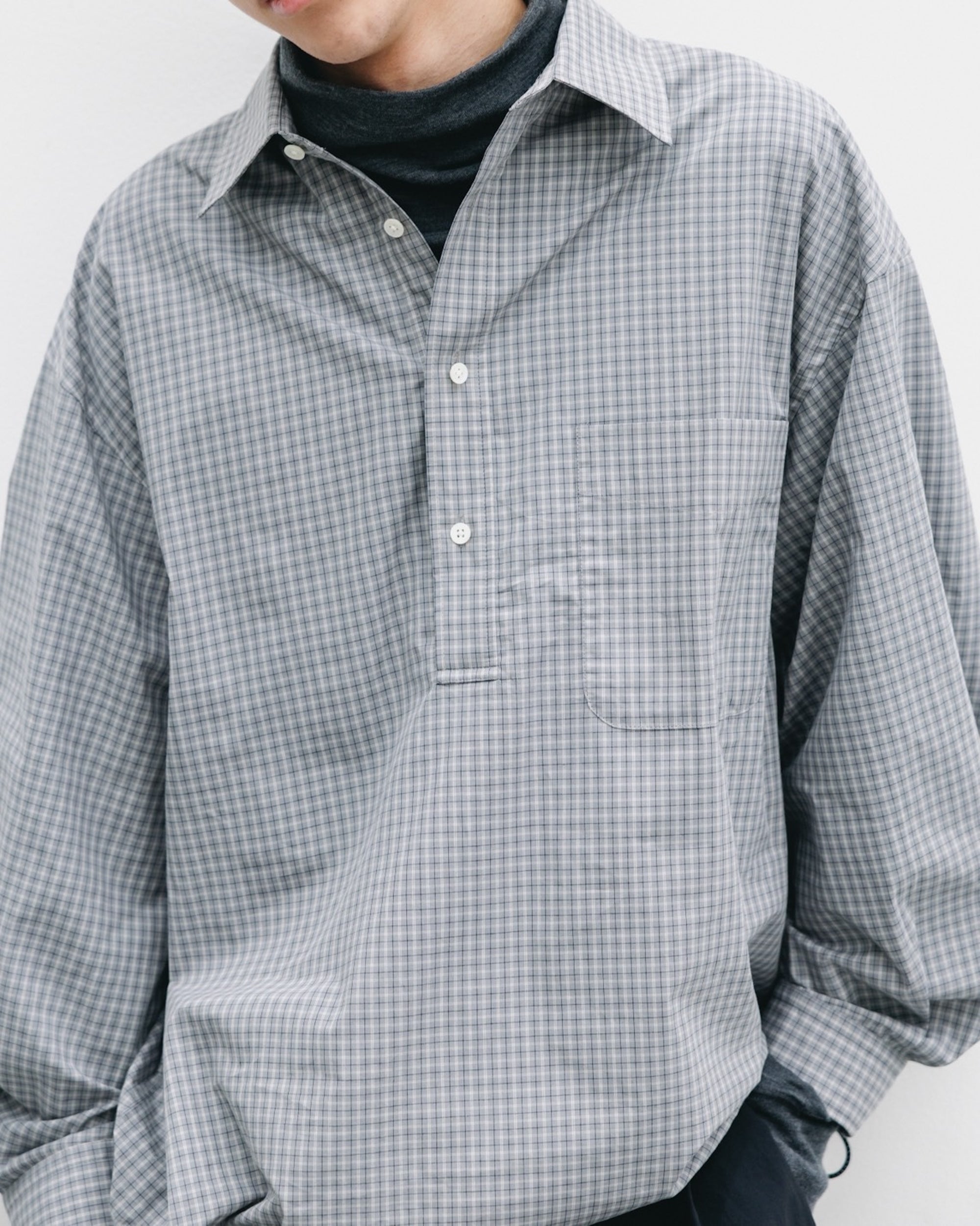 【11.8 SAT 20:00- IN STOCK】MINI PLAID L/S PULLOVER SHIRT (GRAY)