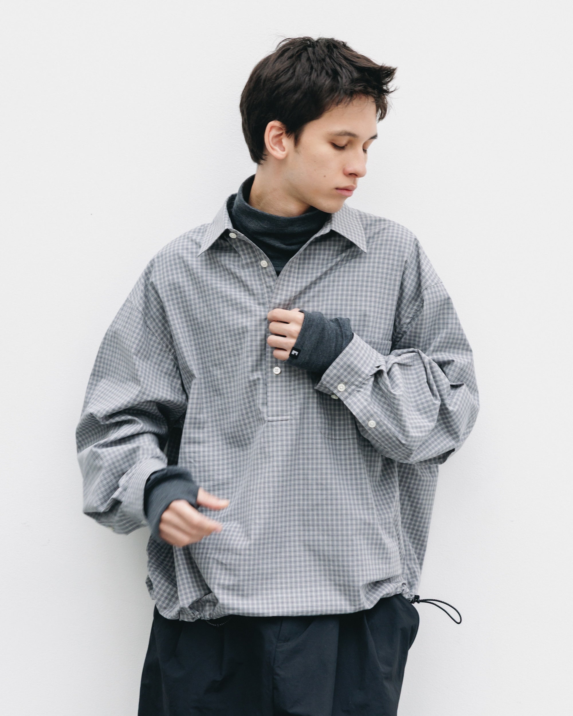 【11.8 SAT 20:00- IN STOCK】MINI PLAID L/S PULLOVER SHIRT (GRAY)