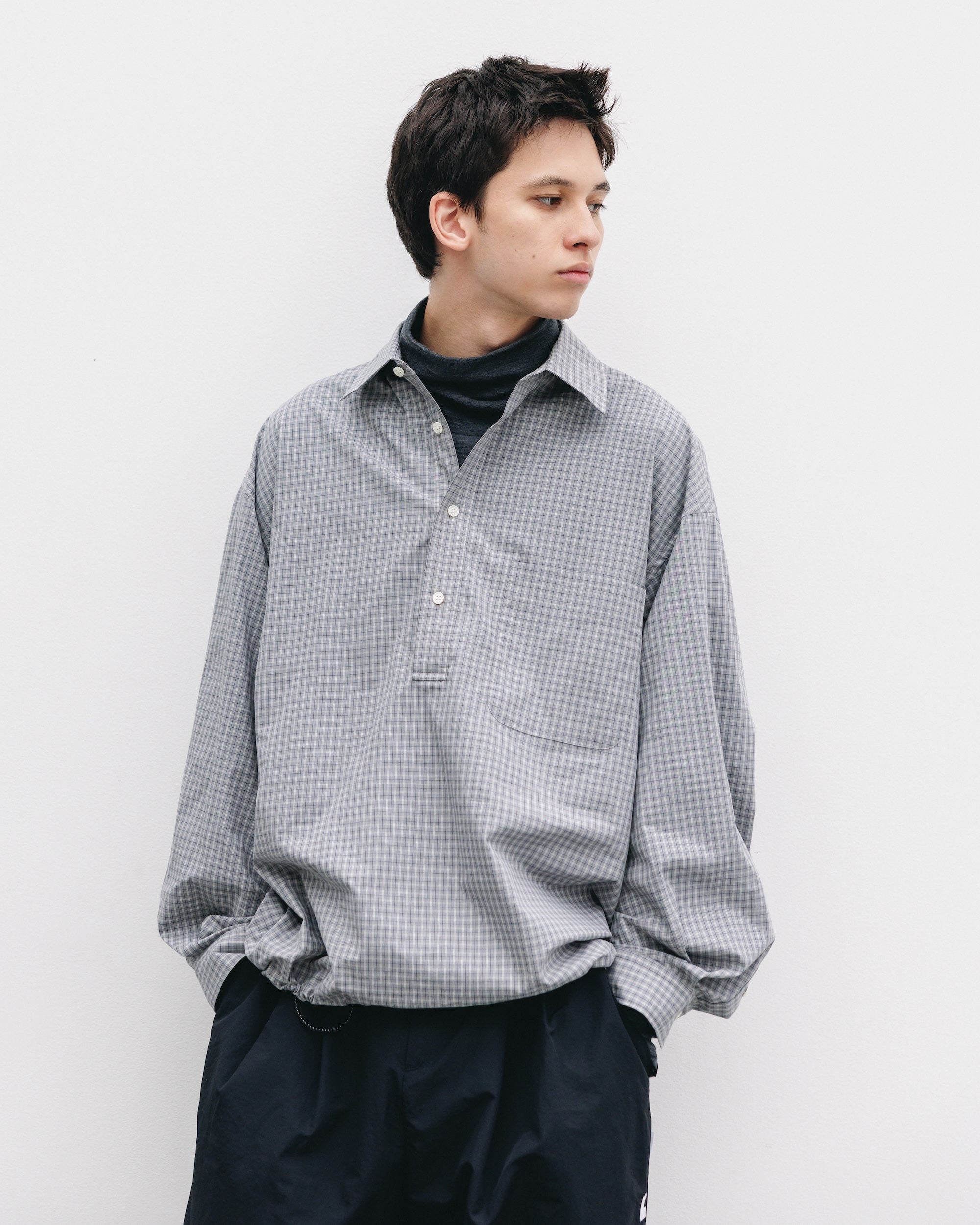 【11.8 SAT 20:00- IN STOCK】MINI PLAID L/S PULLOVER SHIRT (GRAY)