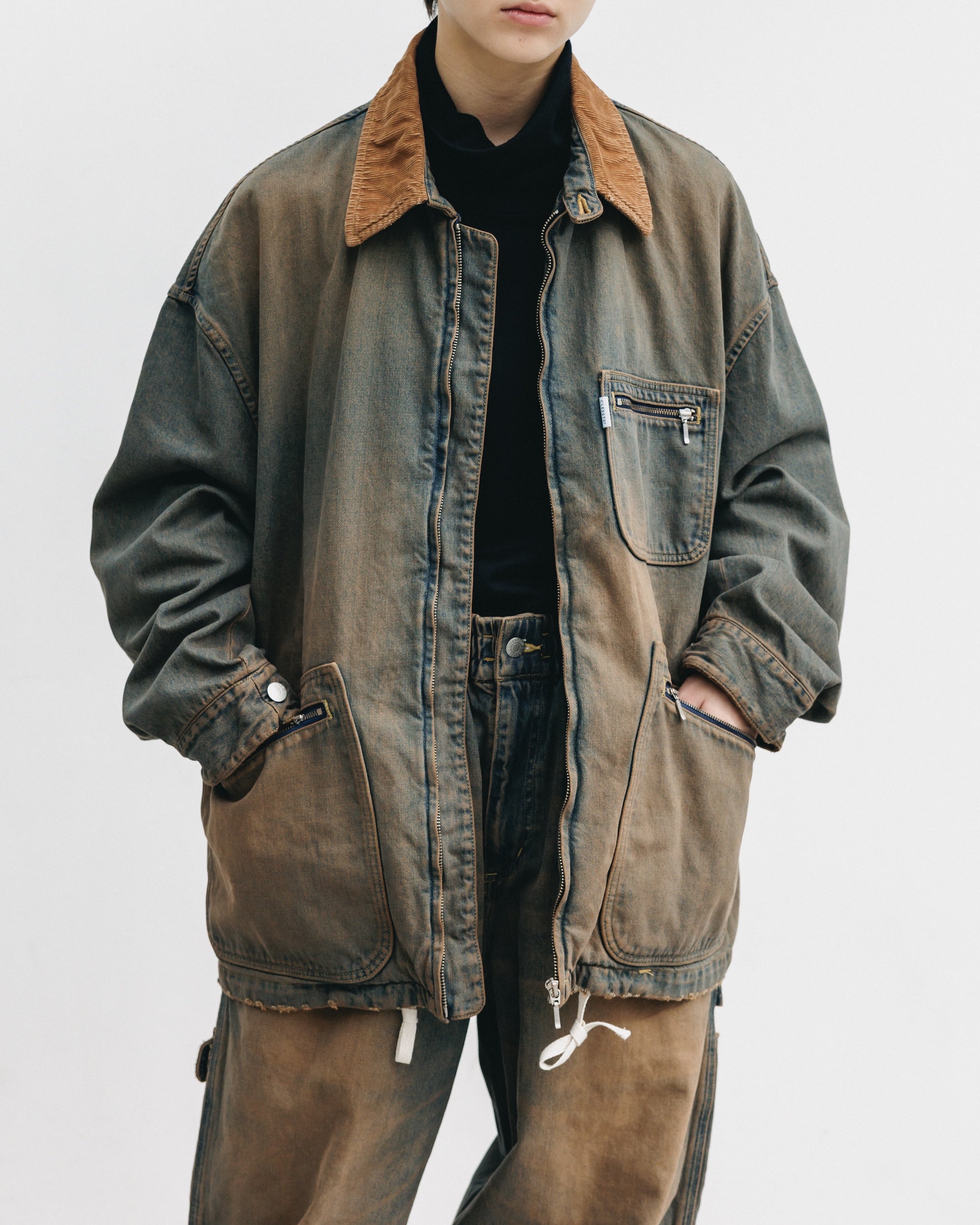 【11.22 SAT 20:00- IN STOCK】VINTAGE DYED SELVEDGE DENIM URBAN JACKET (BROWN)