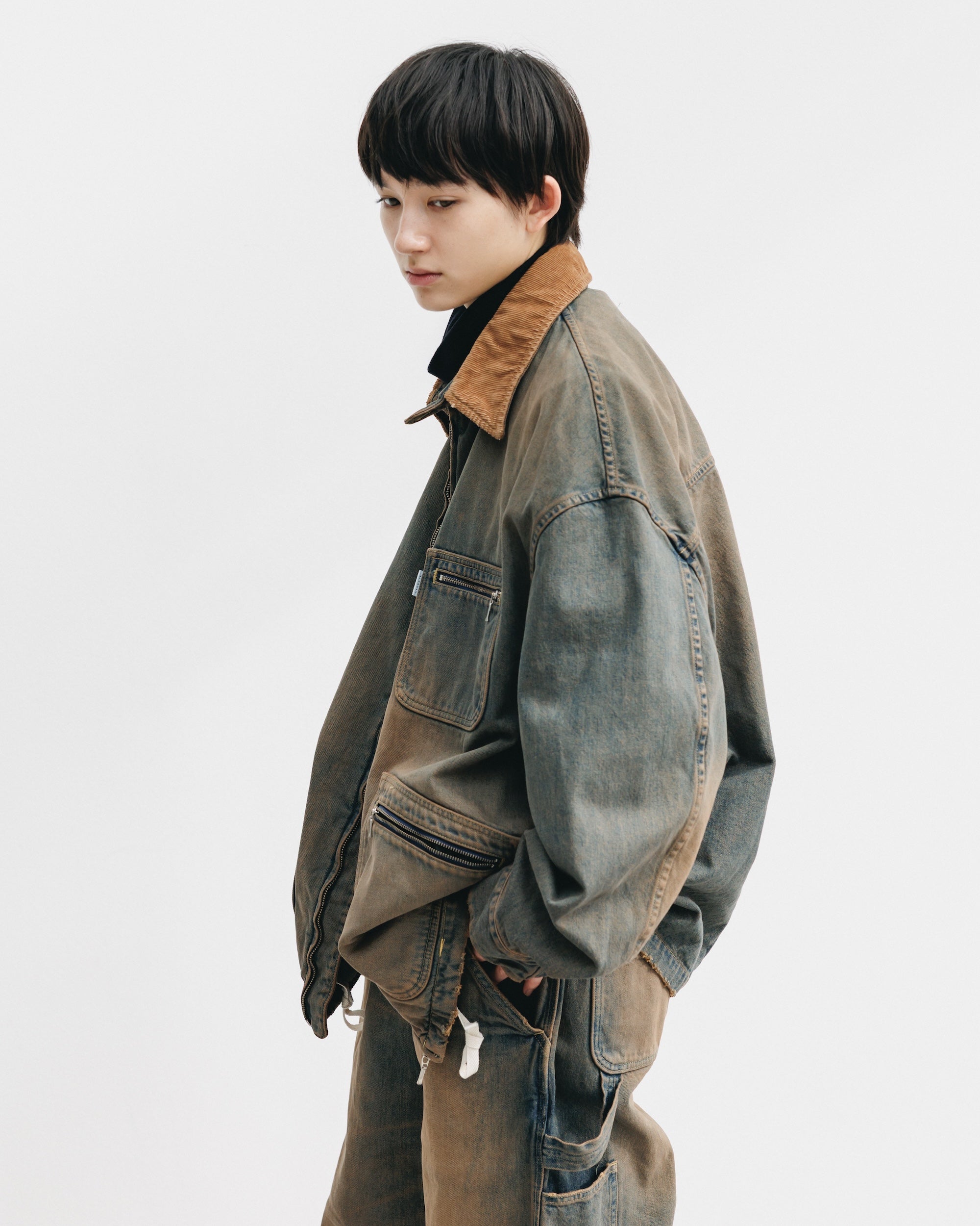 【11.22 SAT 20:00- IN STOCK】VINTAGE DYED SELVEDGE DENIM URBAN JACKET (BROWN)