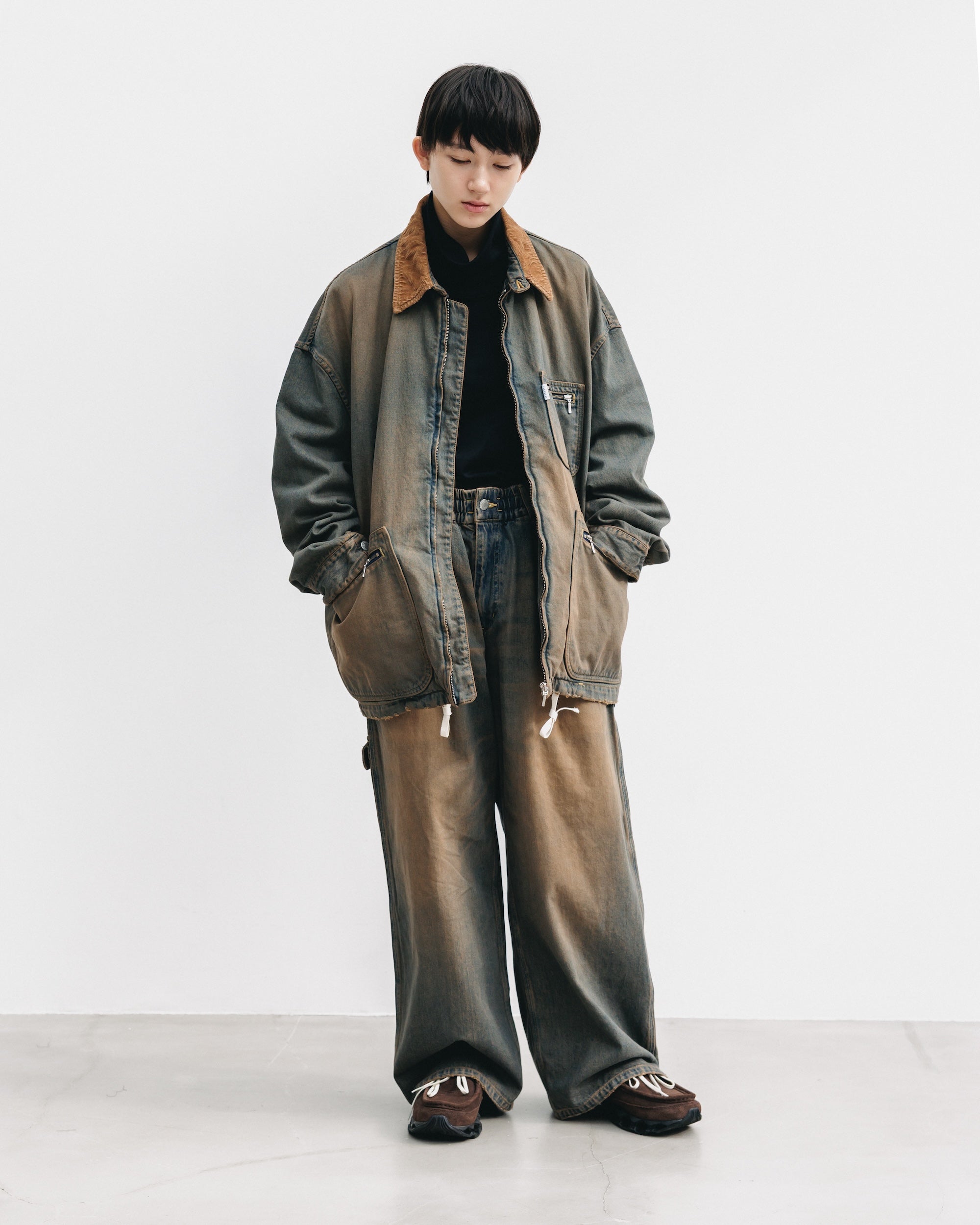 【11.22 SAT 20:00- IN STOCK】VINTAGE DYED SELVEDGE DENIM URBAN JACKET (BROWN)