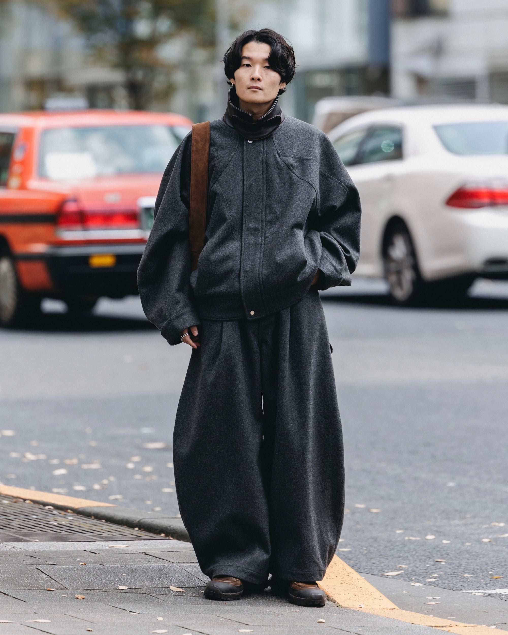 【12.6 SAT 20:00- IN STOCK】LEATHER COLLAR WOOL MELTON FUTURE JACKET (GRAY)