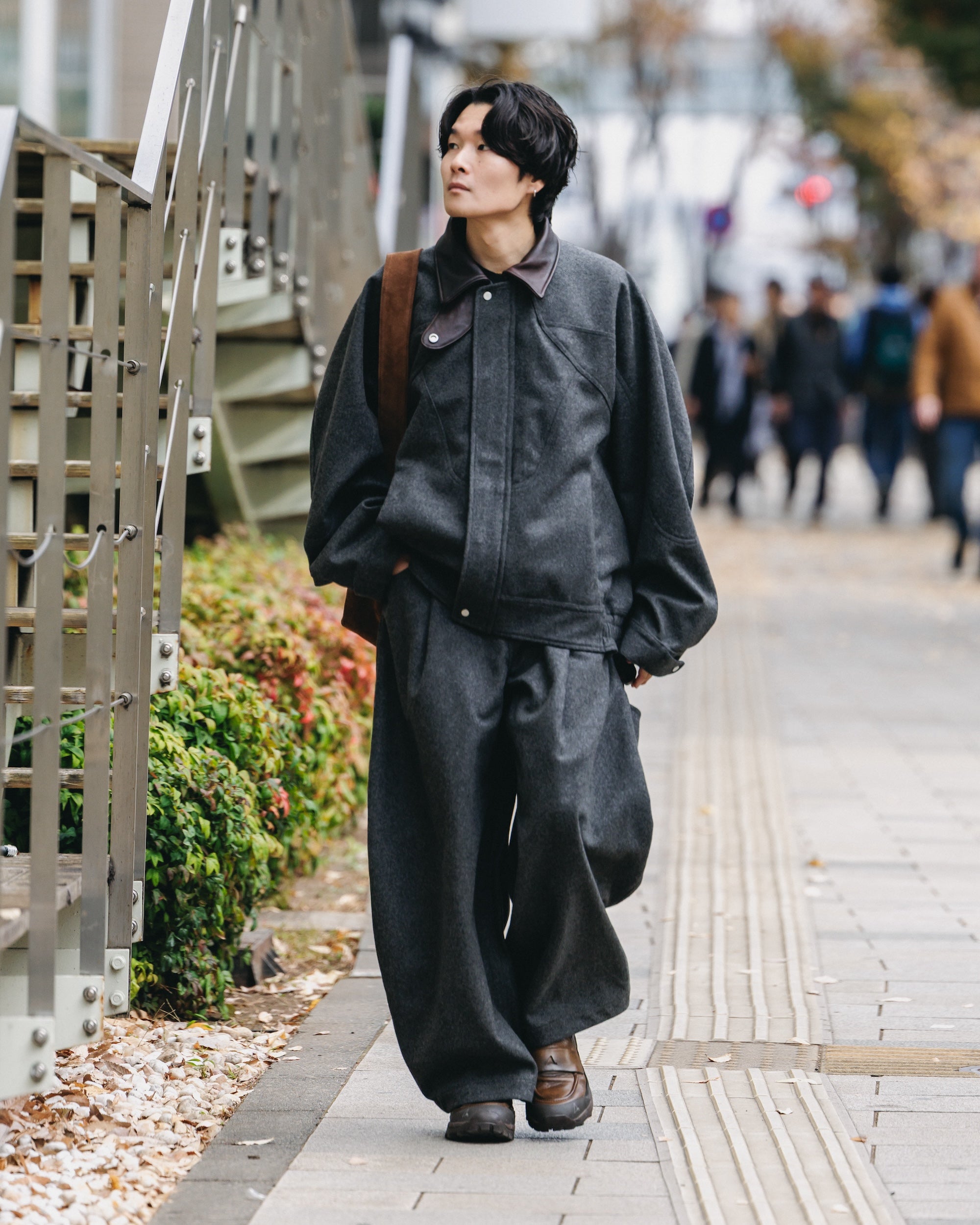 【12.6 SAT 20:00- IN STOCK】LEATHER COLLAR WOOL MELTON FUTURE JACKET (GRAY)