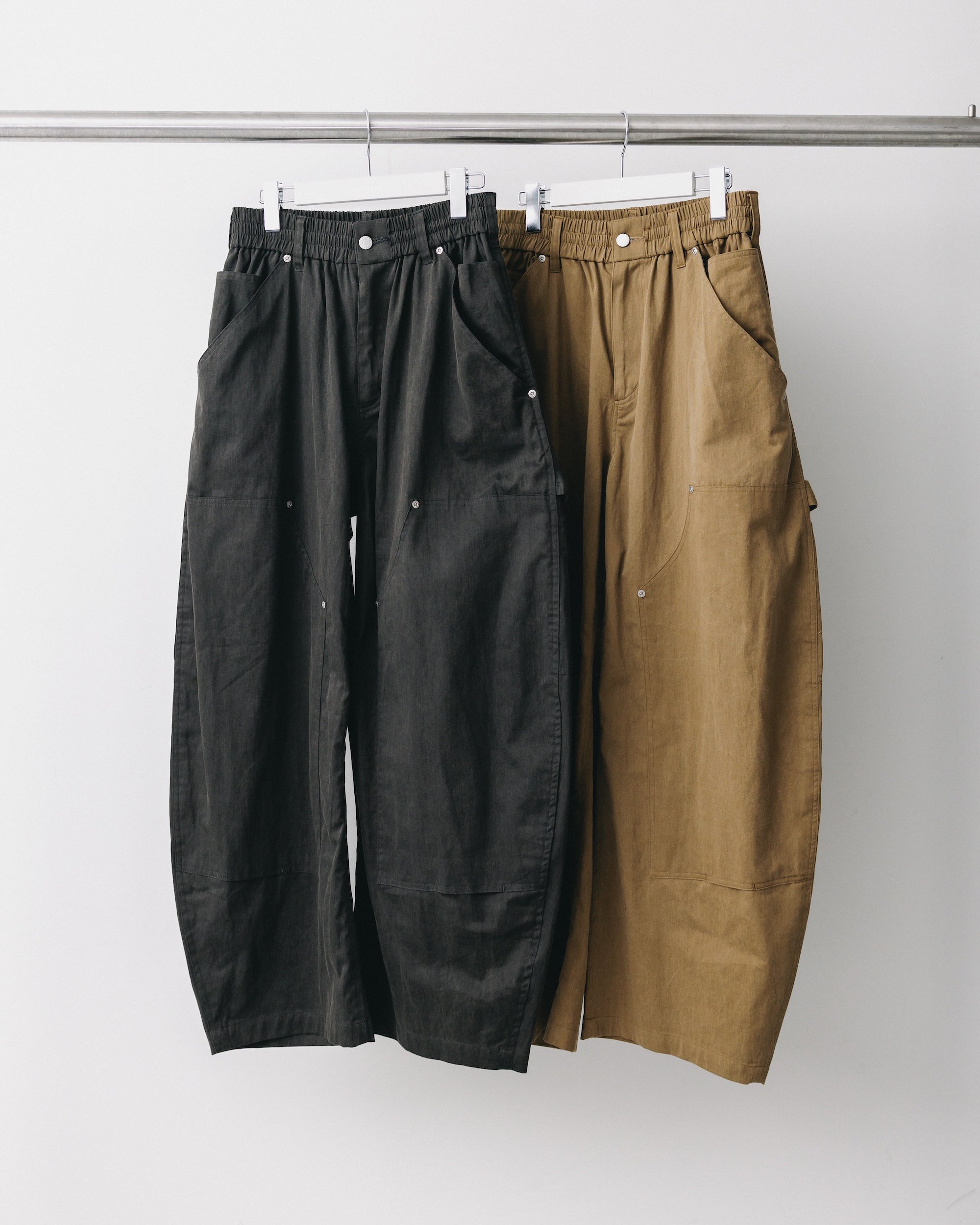 【12.27 SAT 20:00- IN STOCK】VINTAGE EFFECT DOUBLE KNEE CURVED WORKER PANTS (BEIGE)