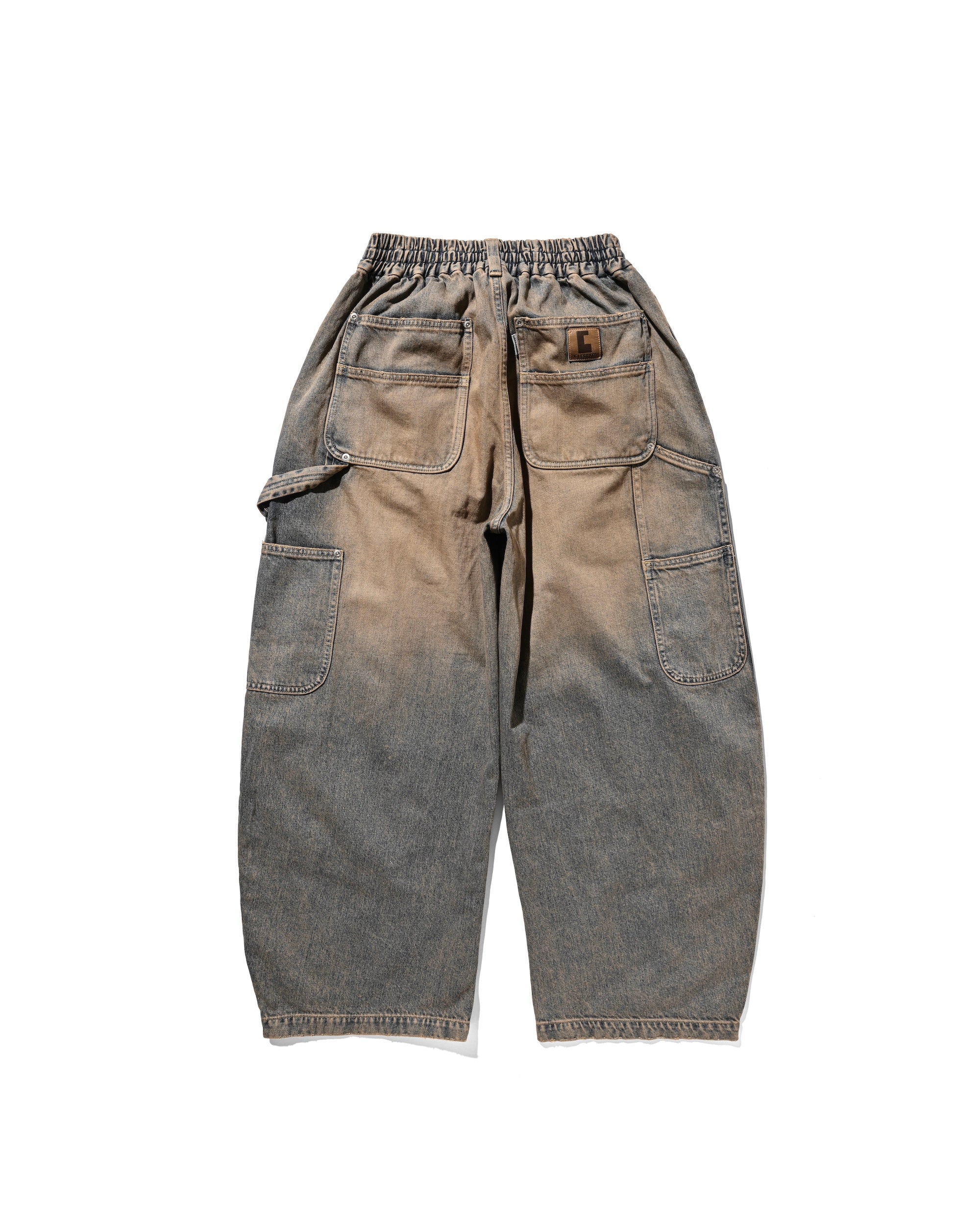 VINTAGE DYED SELVEDGE DENIM DOUBLE KNEE CURVED WORKER PANTS (VINTAGE BEIGE)