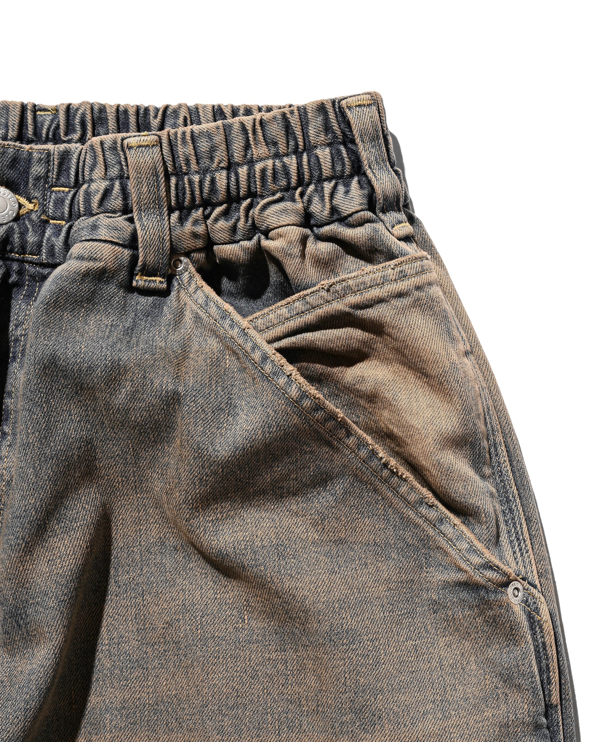 VINTAGE DYED SELVEDGE DENIM DOUBLE KNEE CURVED WORKER PANTS (VINTAGE BEIGE)