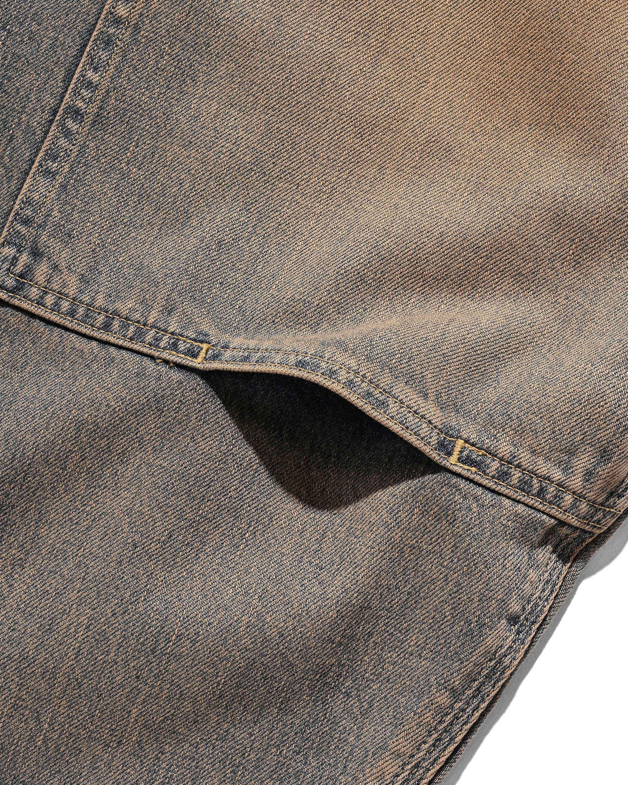 VINTAGE DYED SELVEDGE DENIM DOUBLE KNEE CURVED WORKER PANTS (VINTAGE BEIGE)