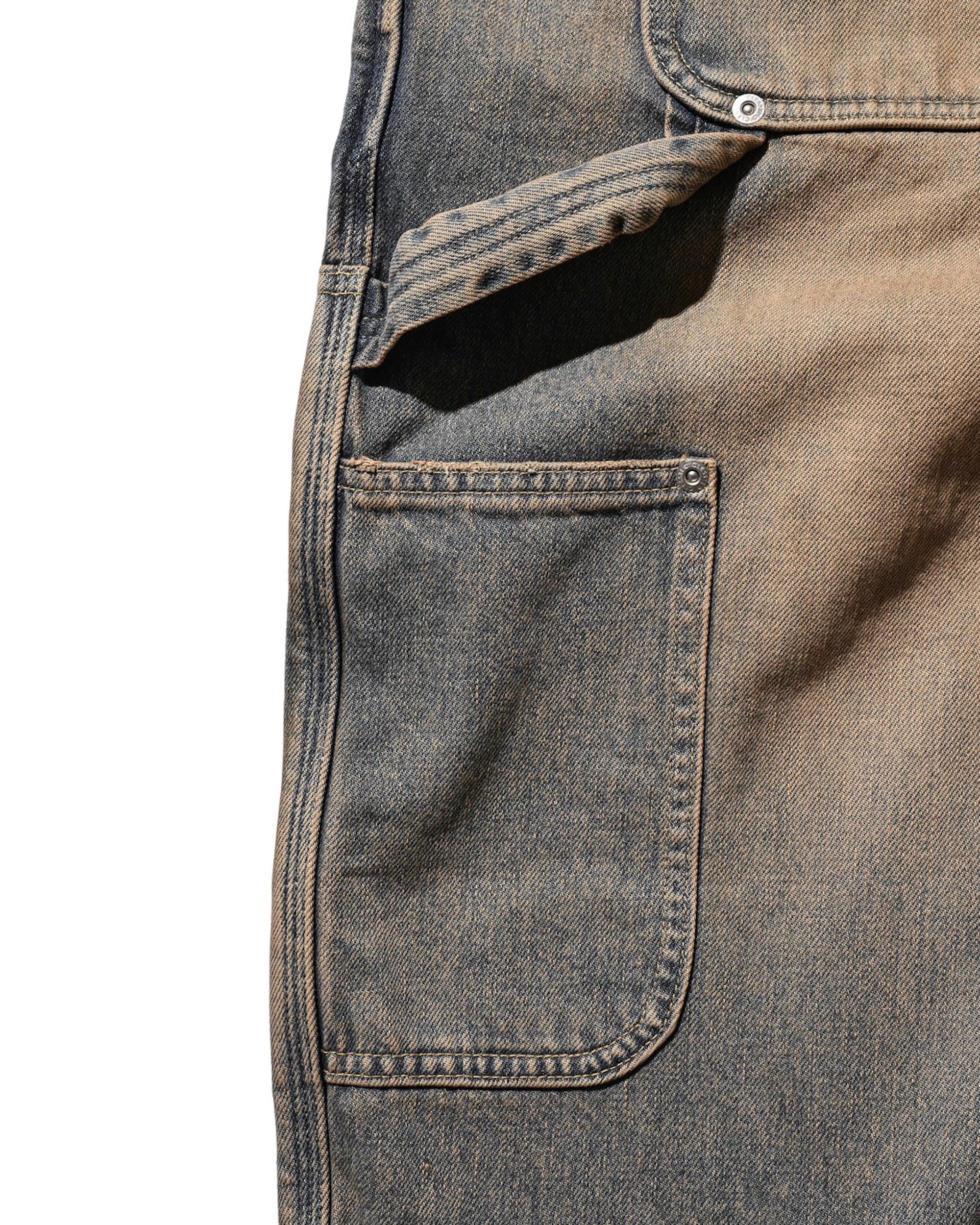 VINTAGE DYED SELVEDGE DENIM DOUBLE KNEE CURVED WORKER PANTS (VINTAGE BEIGE)