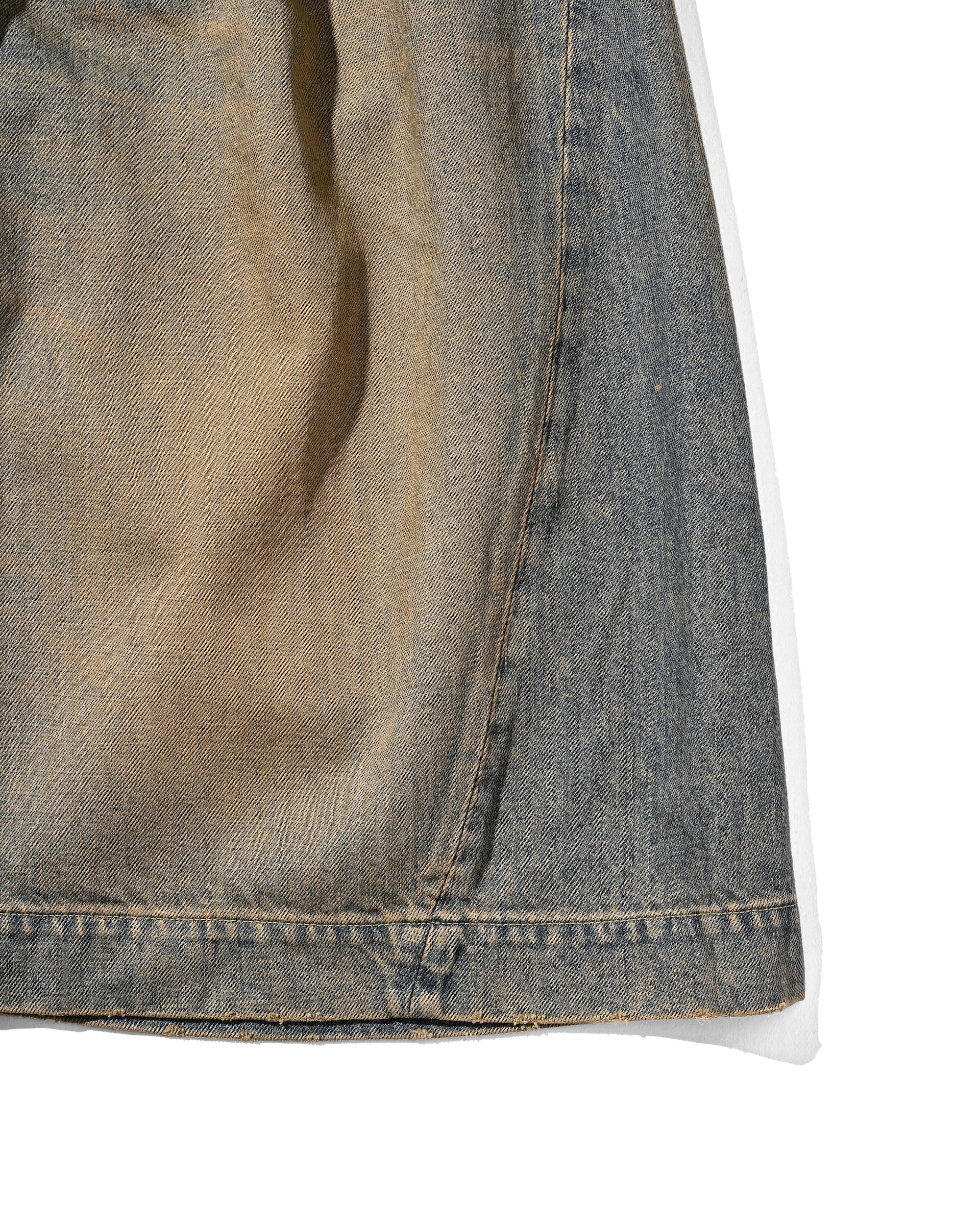 VINTAGE DYED SELVEDGE DENIM CITY BAGGY HALF PANTS (VINTAGE BEIGE)