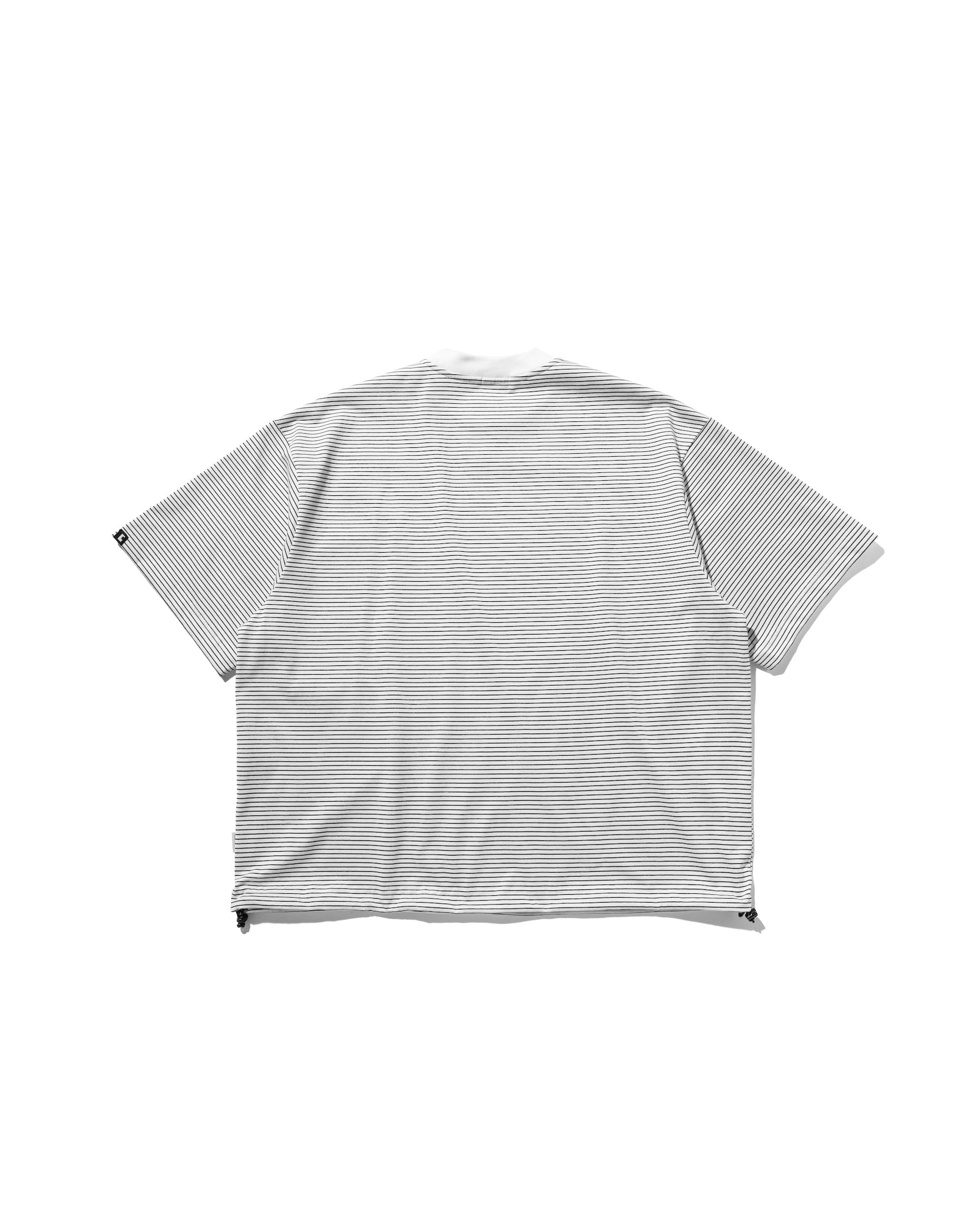"C"STRIPED MASSIVE T-SHIRT WITH DRAWSTRINGS (WHITE×BLACK)