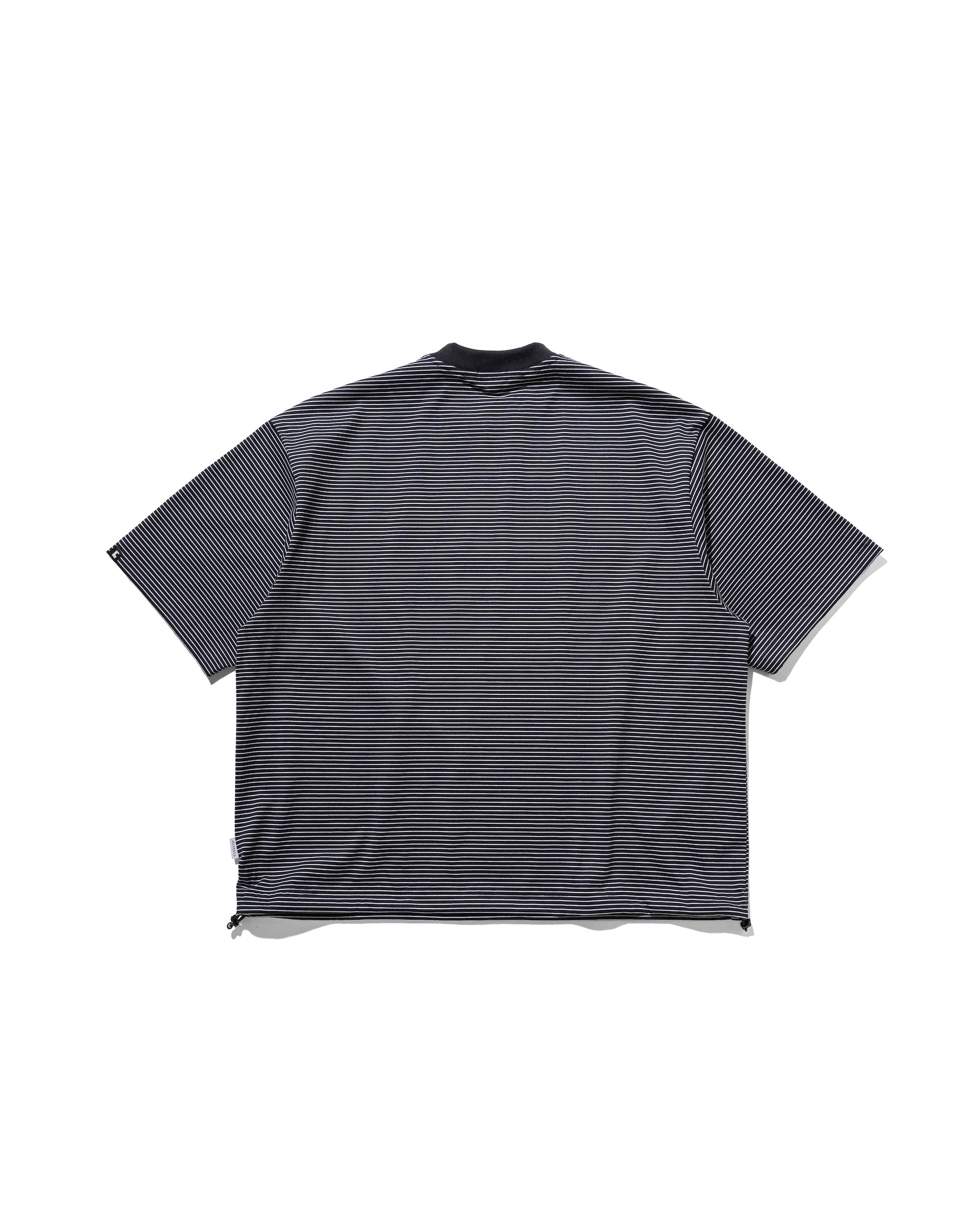 "C"STRIPED MASSIVE T-SHIRT WITH DRAWSTRINGS (NAVY×WHITE)