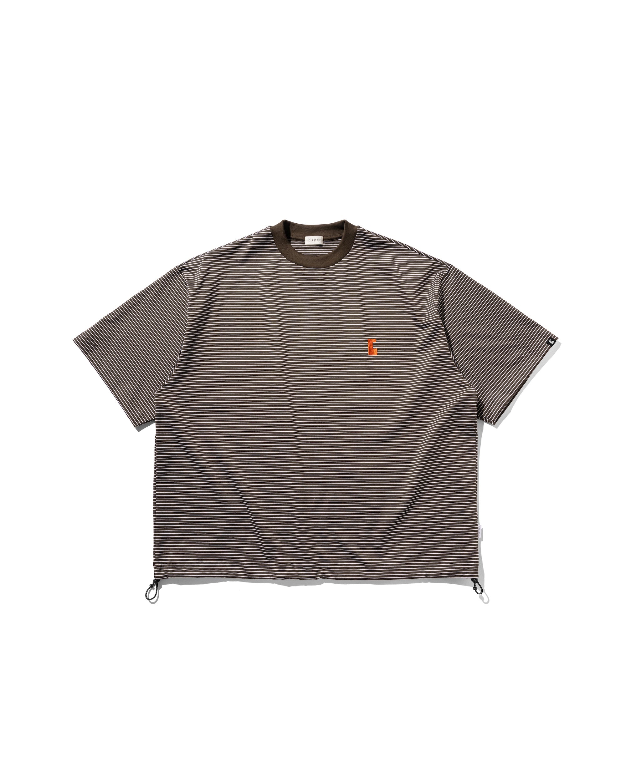 【7.30 WED 20:00- IN STOCK】"C"STRIPED MASSIVE T-SHIRT WITH DRAWSTRINGS (BROWN×WHITE)