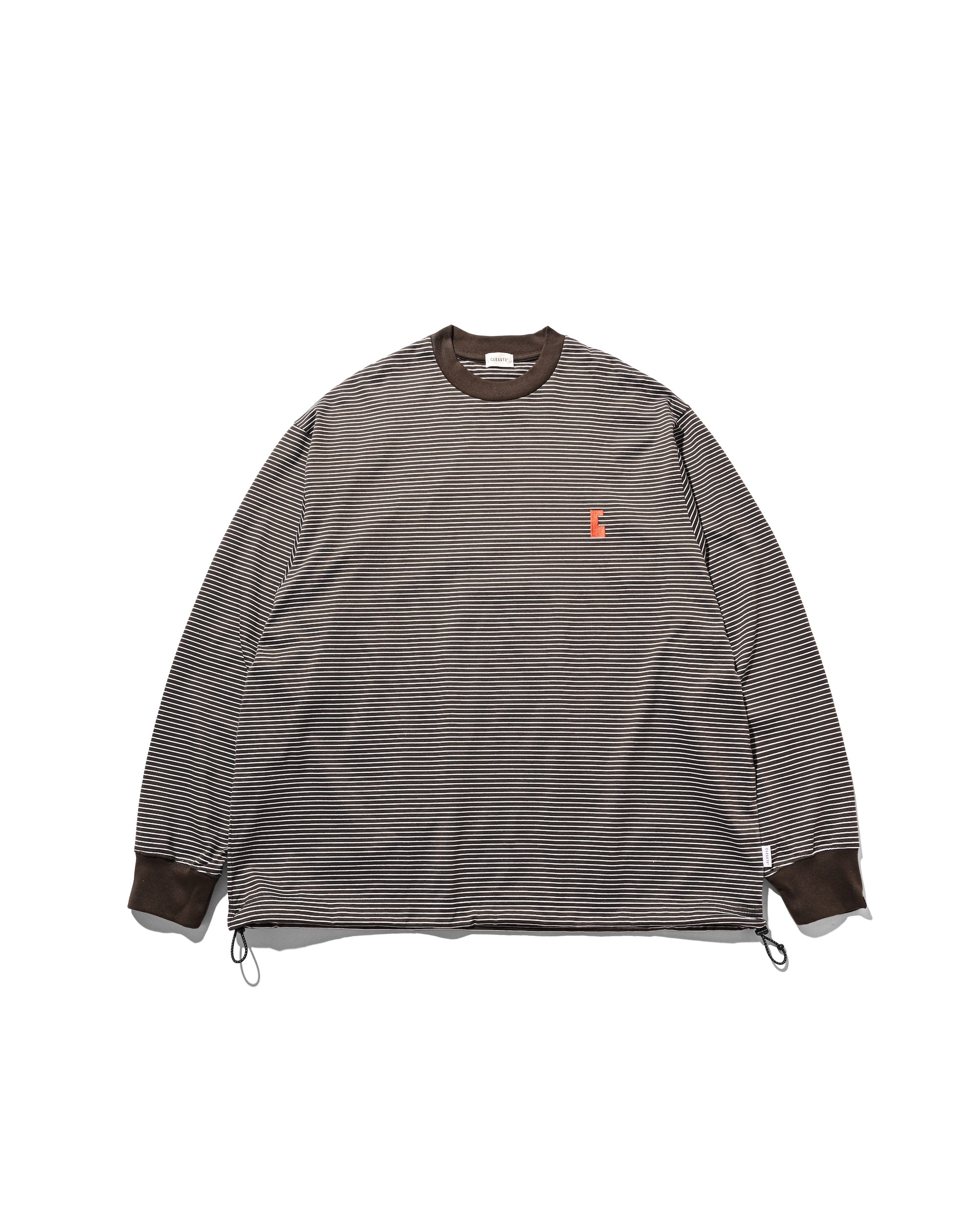 【10.22 WED 20:00- IN STOCK】"C"STRIPED L/S T-SHIRT WITH DRAWSTRINGS (BROWN×WHITE)