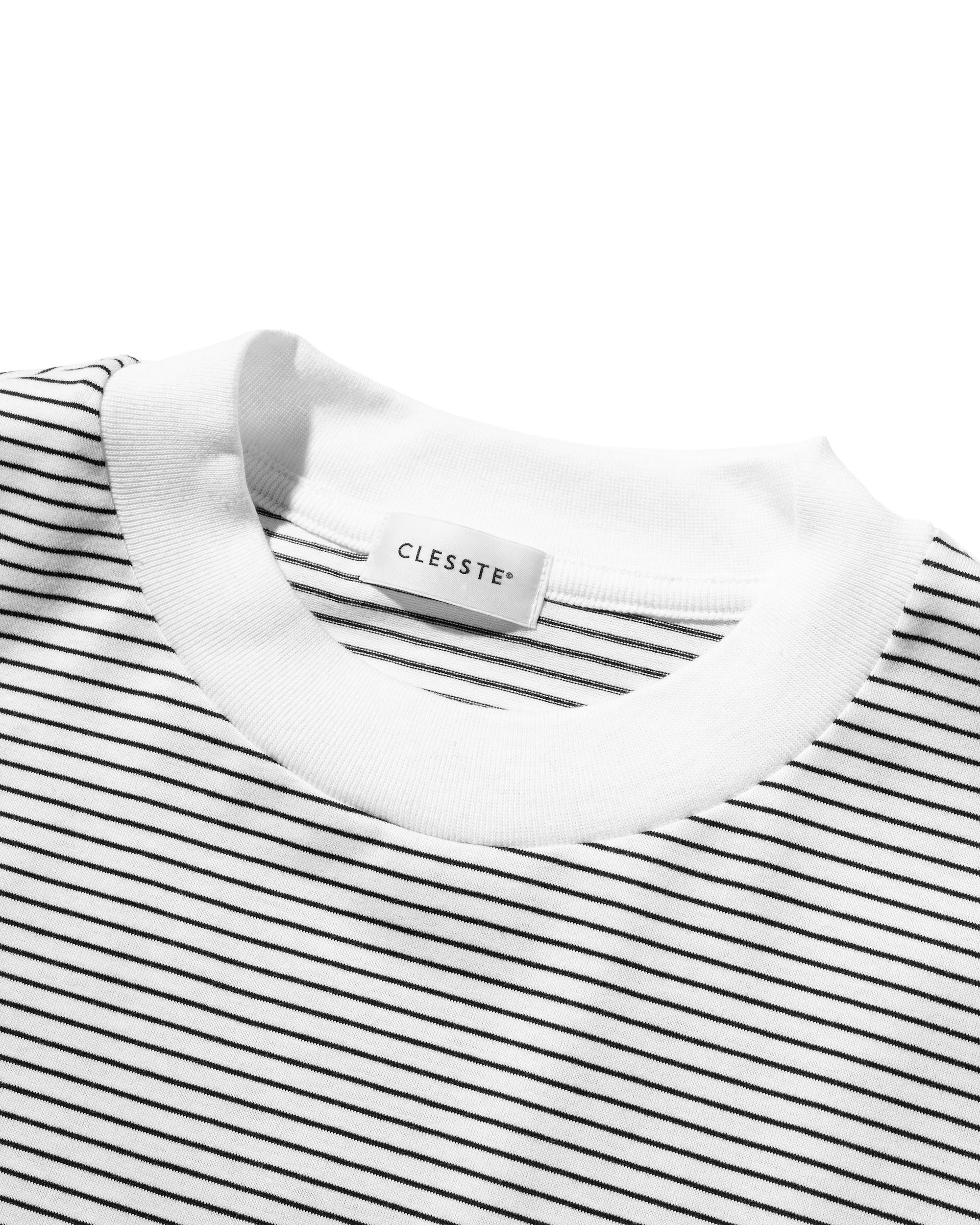 "C"STRIPED MASSIVE T-SHIRT WITH DRAWSTRINGS (WHITE×BLACK)