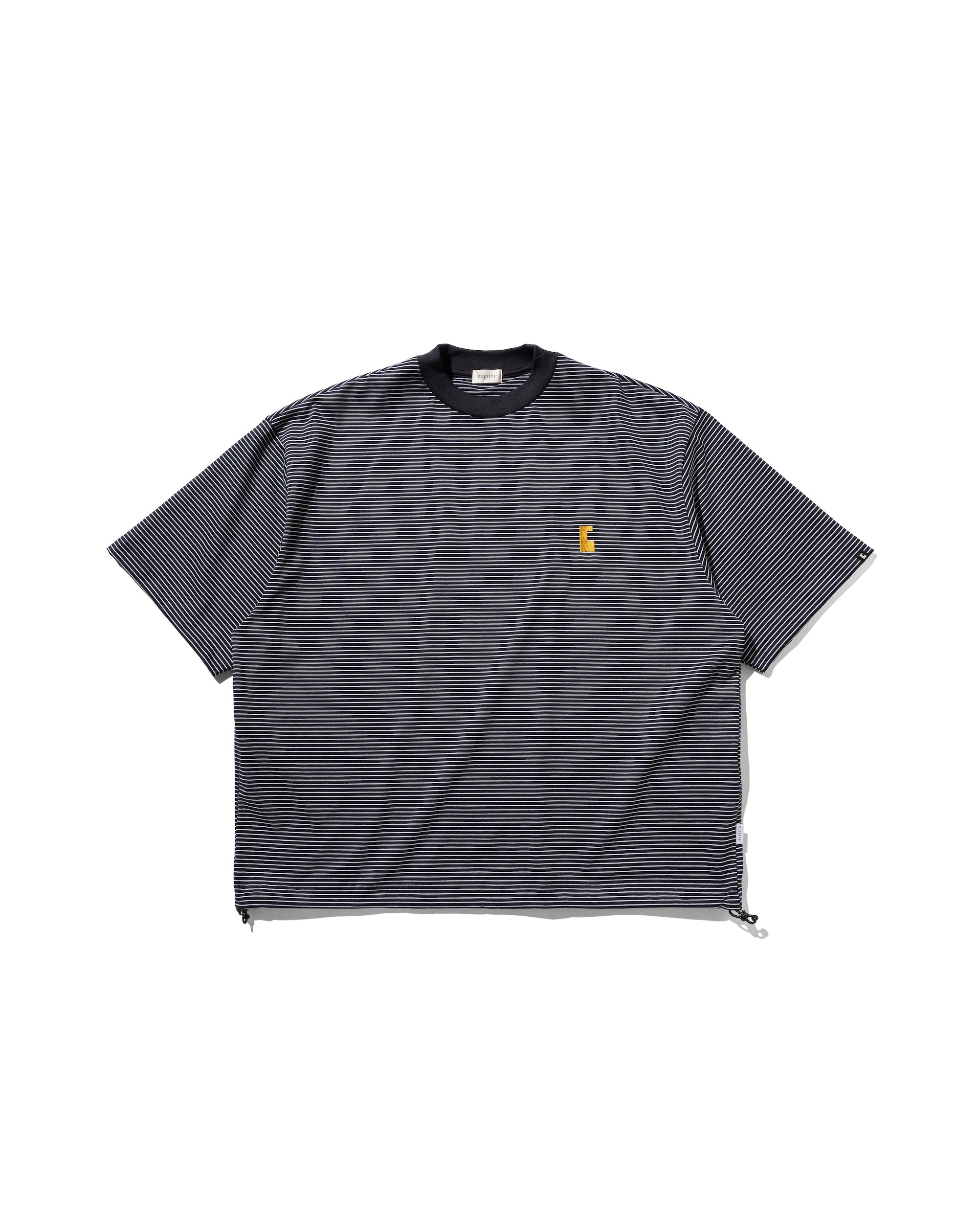 "C"STRIPED MASSIVE T-SHIRT WITH DRAWSTRINGS (NAVY×WHITE)