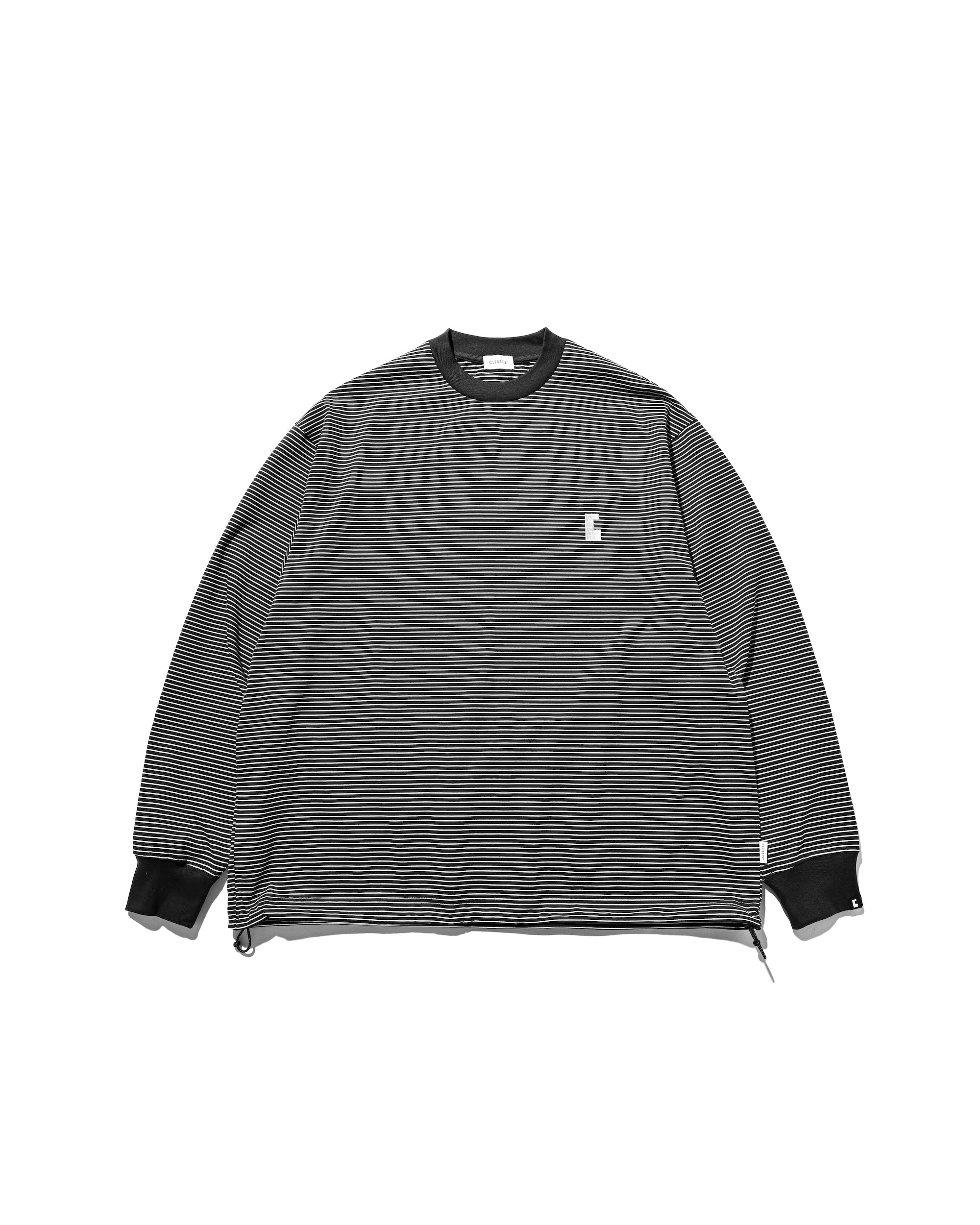 "C"STRIPED L/S T-SHIRT WITH DRAWSTRINGS (BLACK×WHITE)