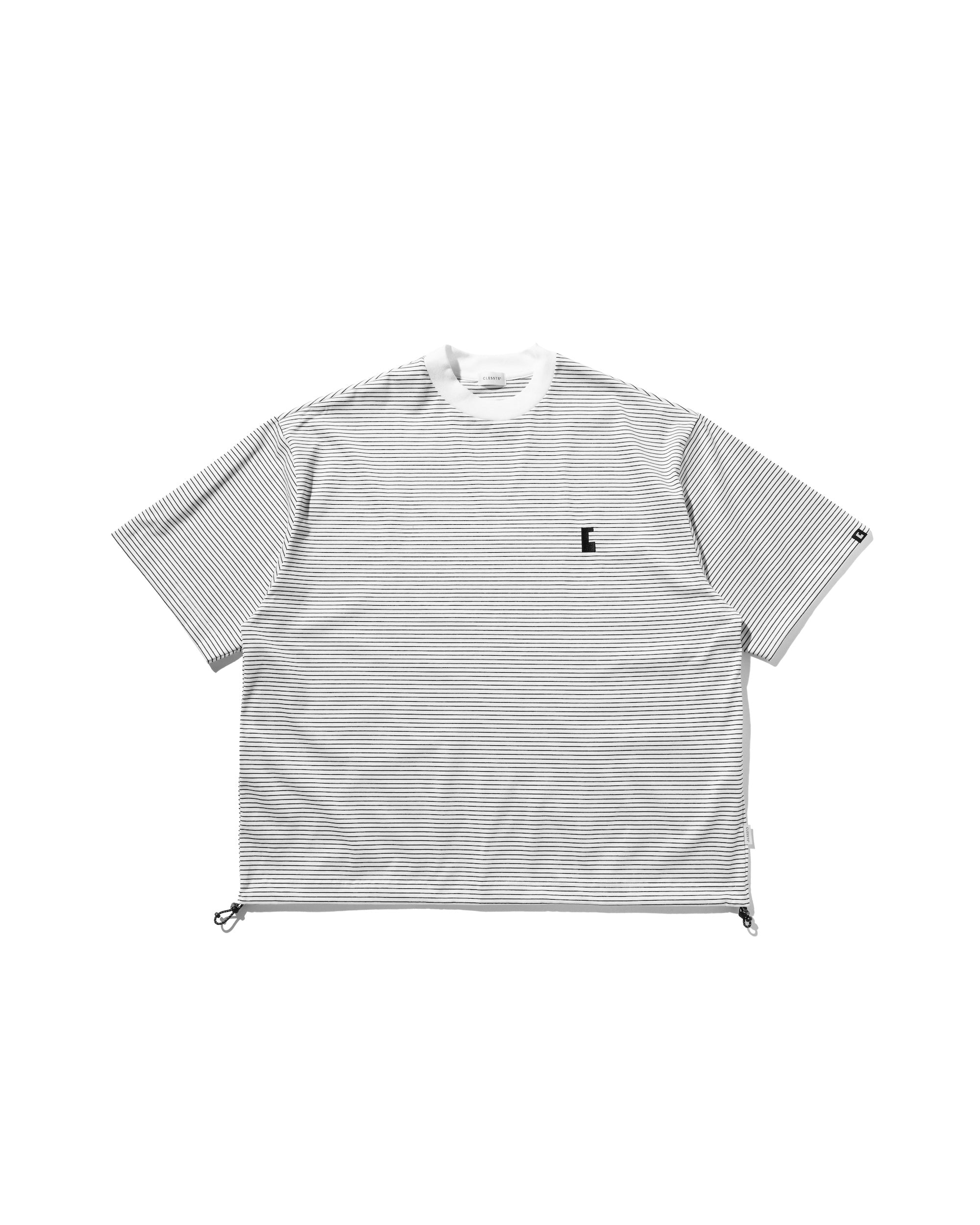 【7.30 WED 20:00- IN STOCK】"C"STRIPED MASSIVE T-SHIRT WITH DRAWSTRINGS (WHITE×BLACK)