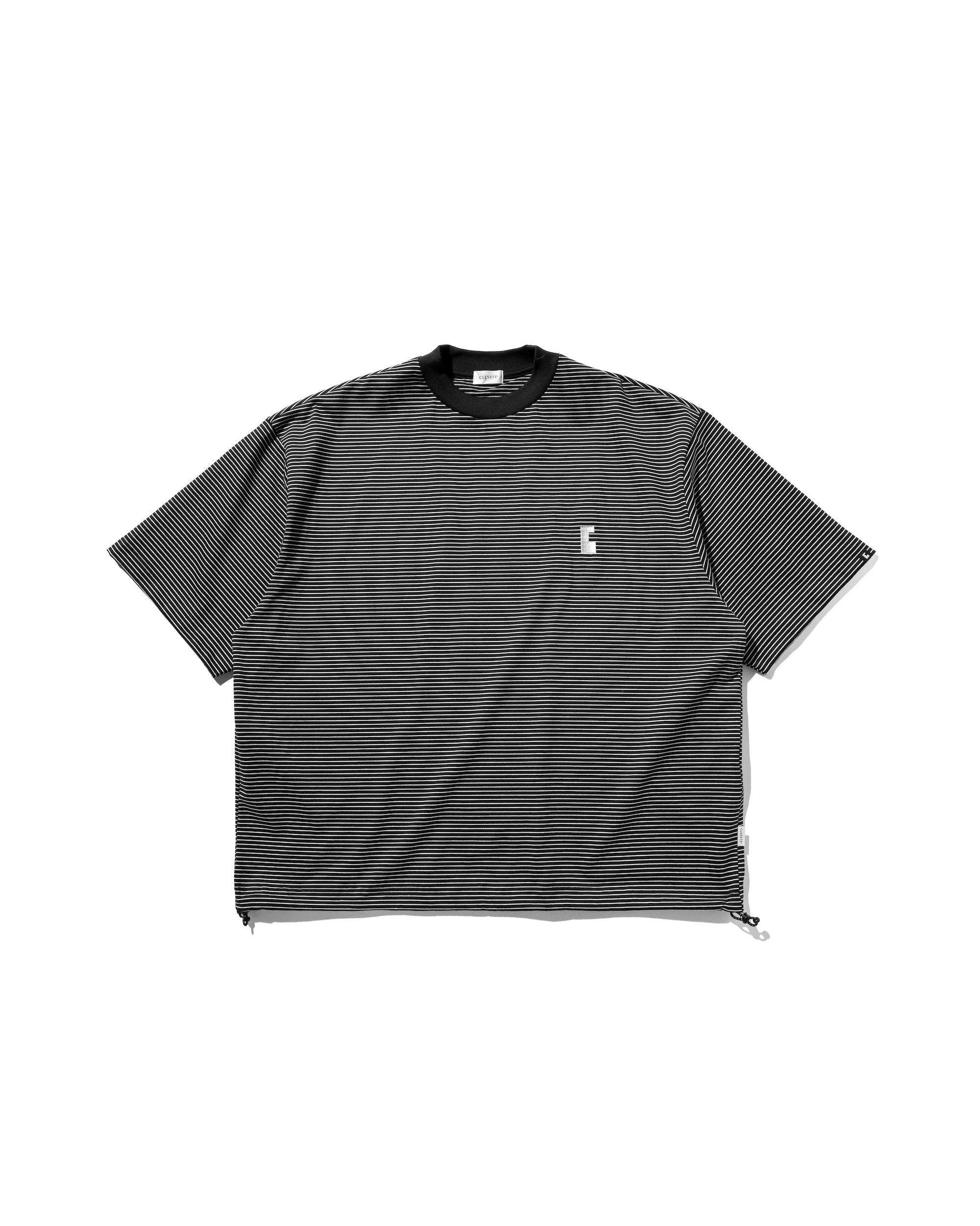 【7.30 WED 20:00- IN STOCK】"C"STRIPED MASSIVE T-SHIRT WITH DRAWSTRINGS (BLACK×WHITE)