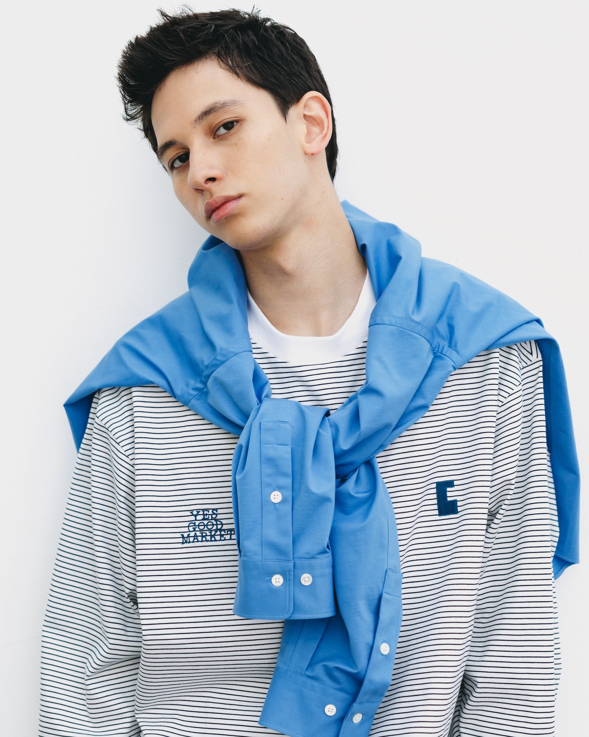 【10.15 WED 20:00- IN STOCK】"C"STRIPED L/S T-SHIRT WITH DRAWSTRINGS FOR YGM (WHITE×BLACK)