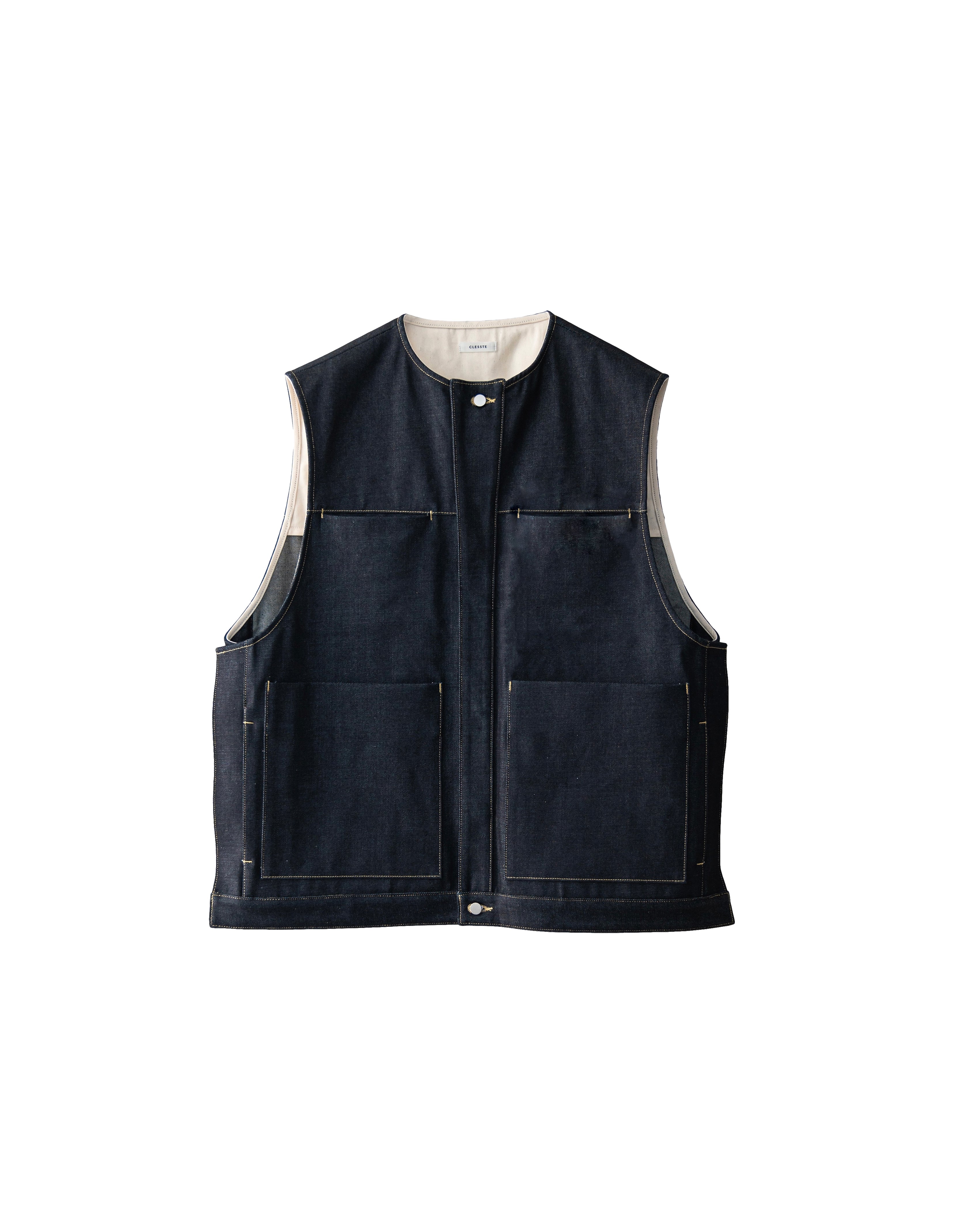 SELVEDGE DENIM COLLARLESS VEST