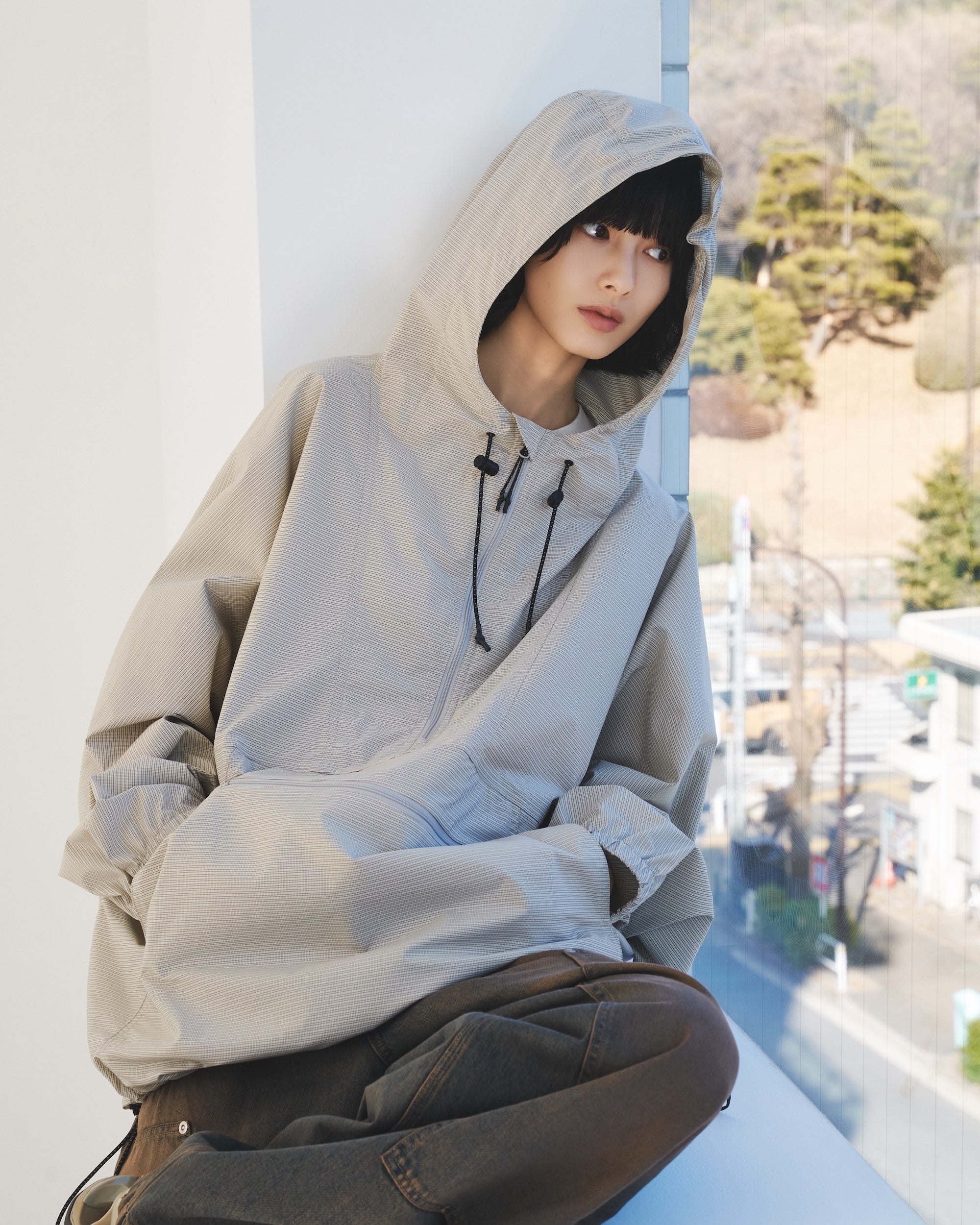 PACKABLE CITY ANORAK PARKA  (BEIGE(MINI GRAPH CHECK))