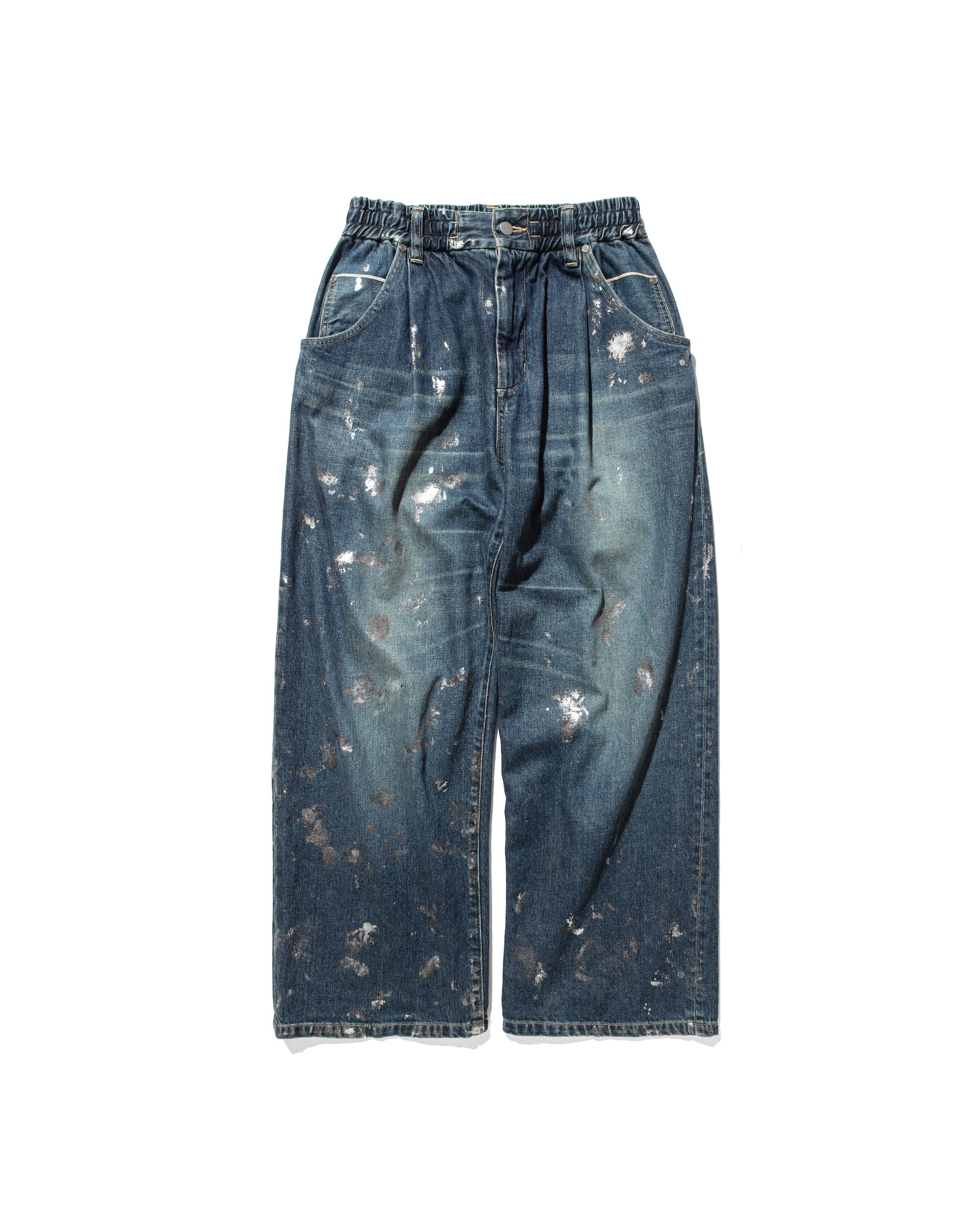 SILVER PRINT VINTAGE WASH SELVEDGE DENIM WIDE PANTS