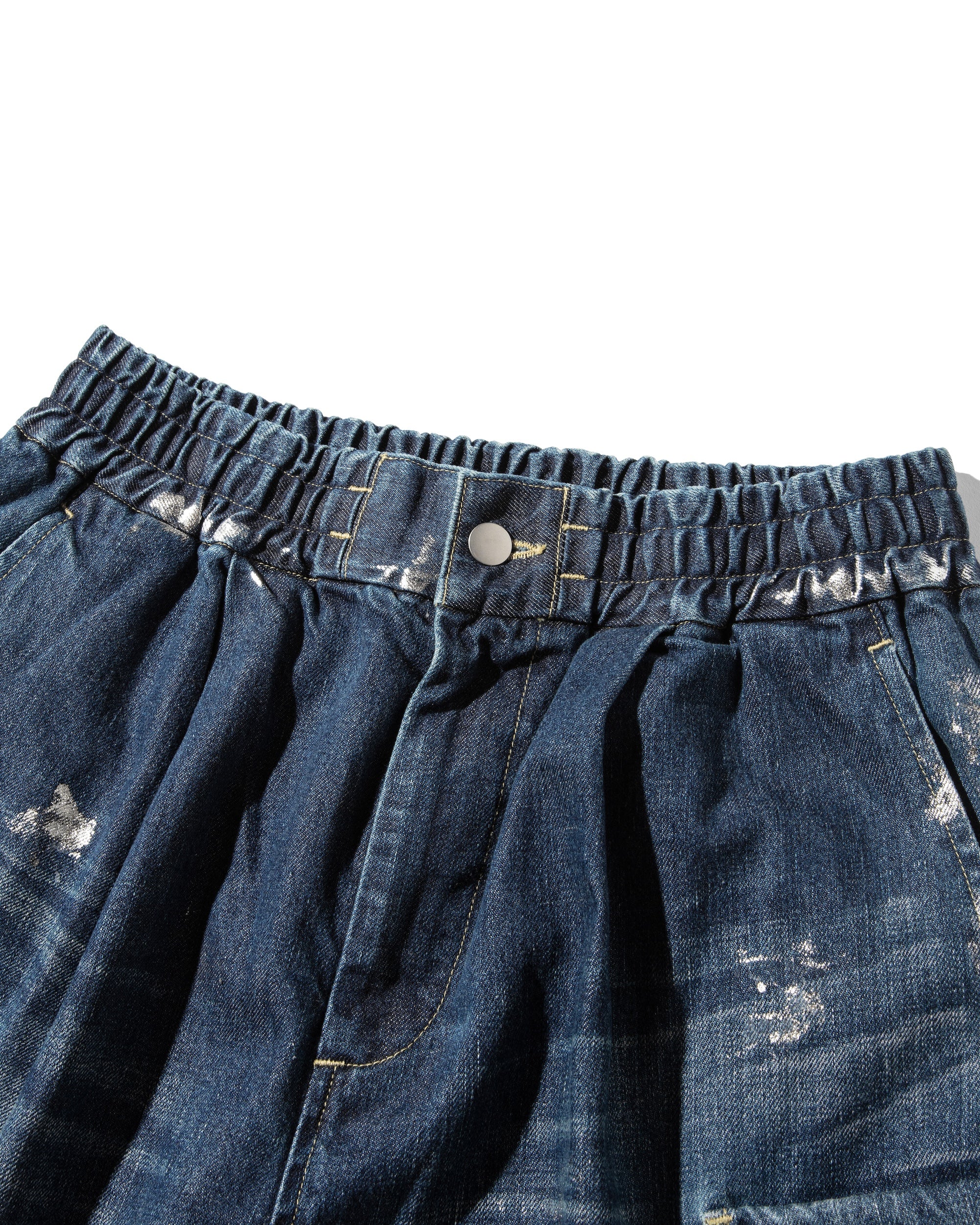 SILVER PRINT VINTAGE WASH SELVEDGE DENIM CITY MILITARY HALF PANTS