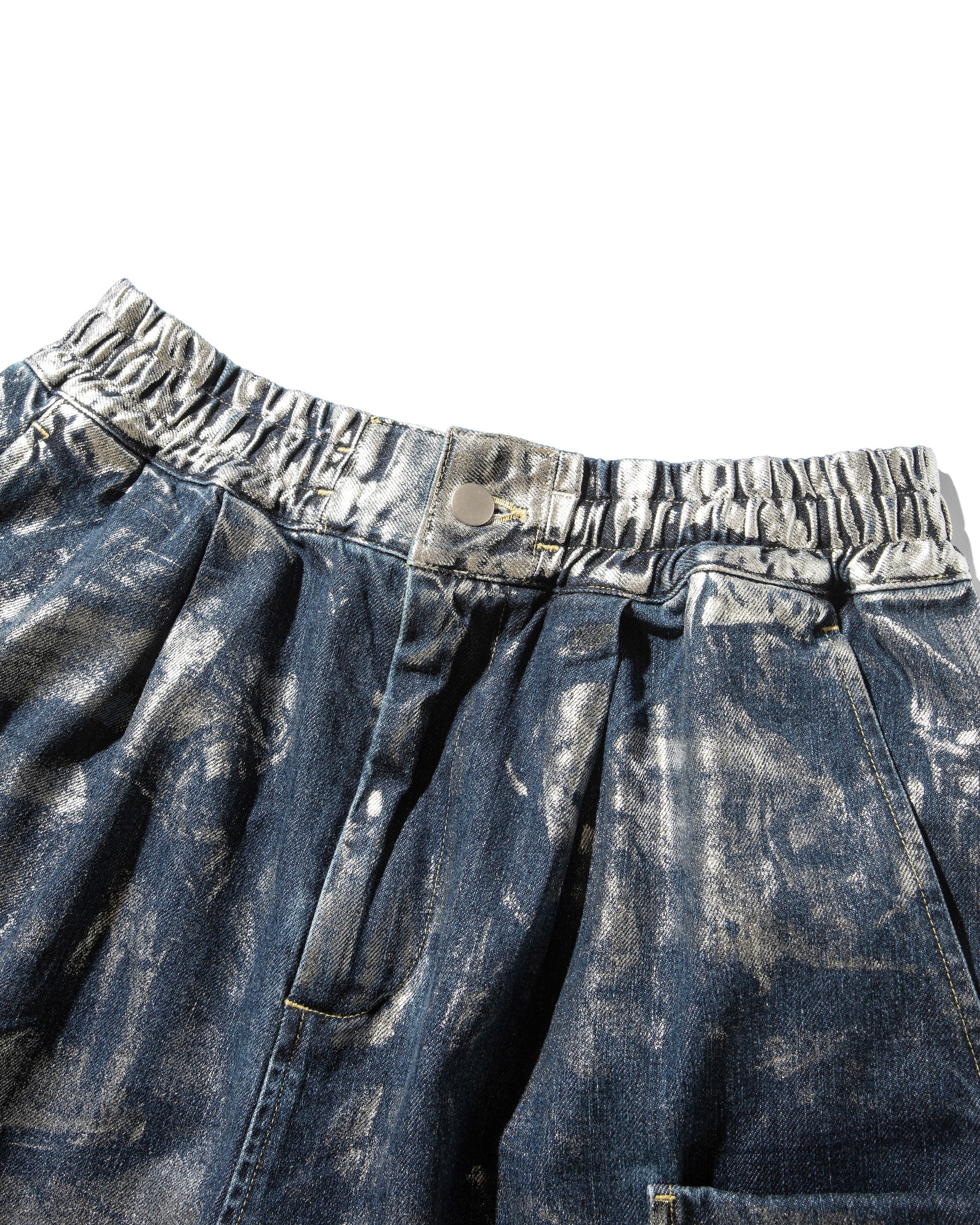 SILVER PRINT VINTAGE WASH SELVEDGE DENIM CITY MILITARY HALF PANTS