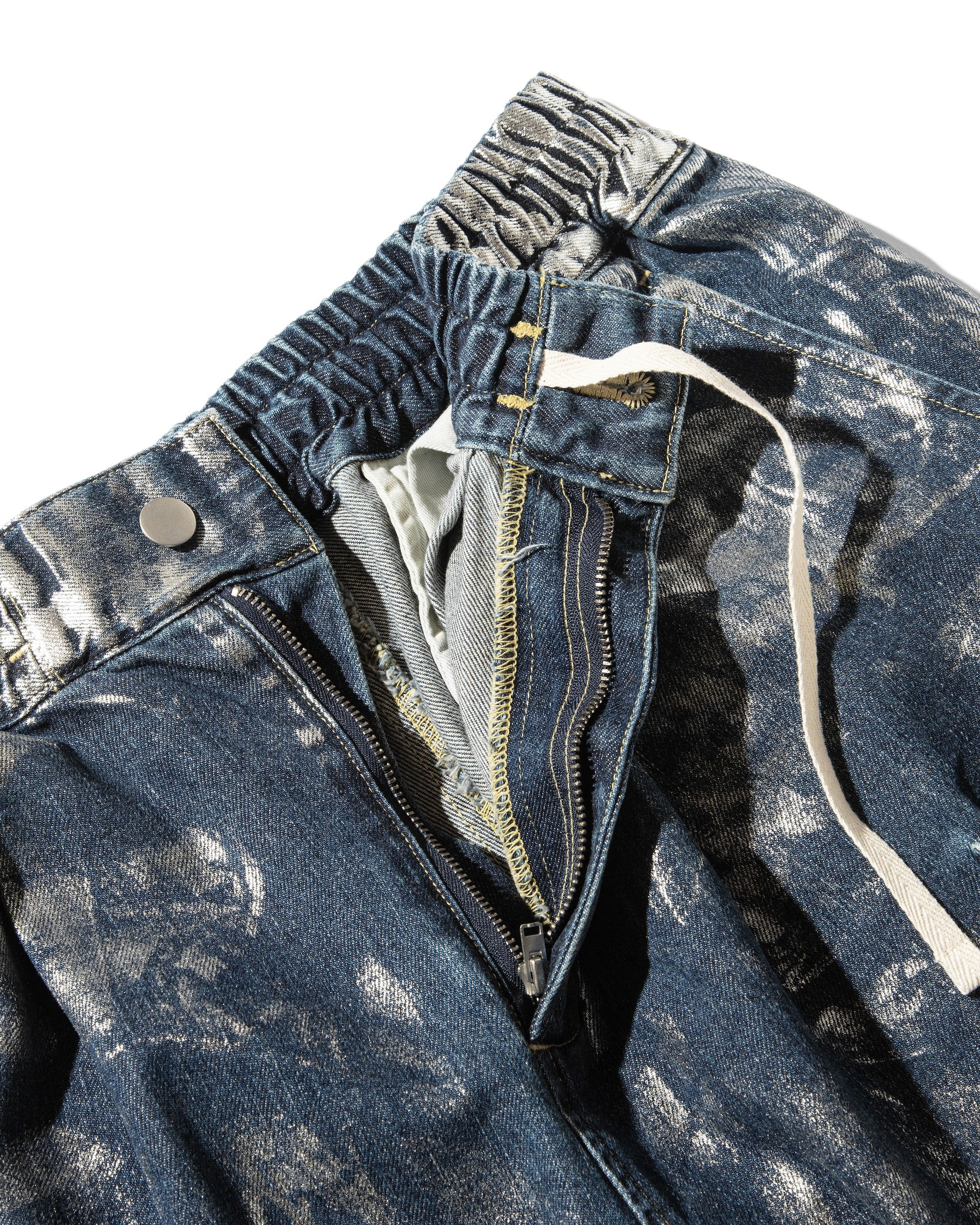 SILVER PRINT VINTAGE WASH SELVEDGE DENIM CITY MILITARY HALF PANTS