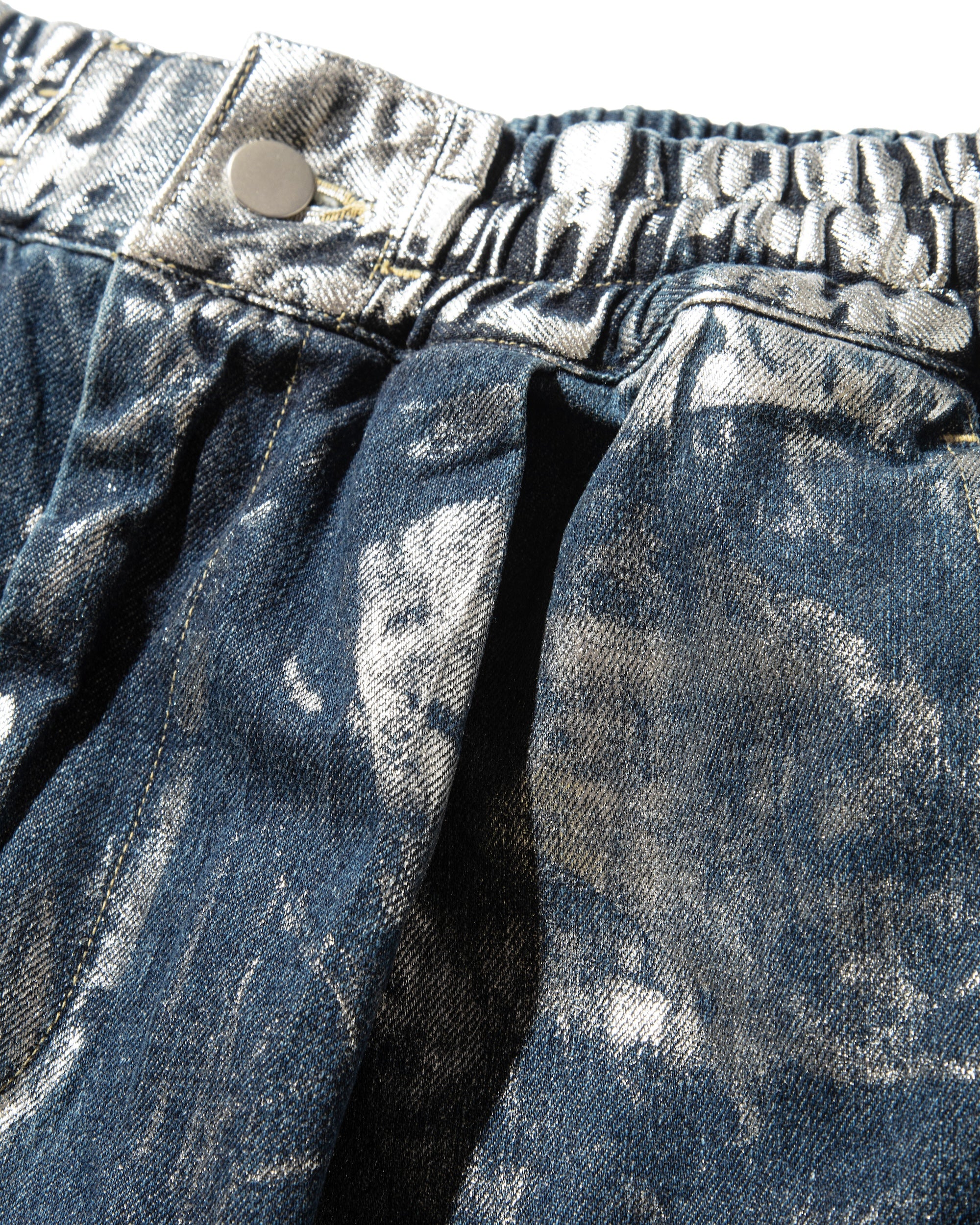 SILVER PRINT VINTAGE WASH SELVEDGE DENIM CITY MILITARY HALF PANTS