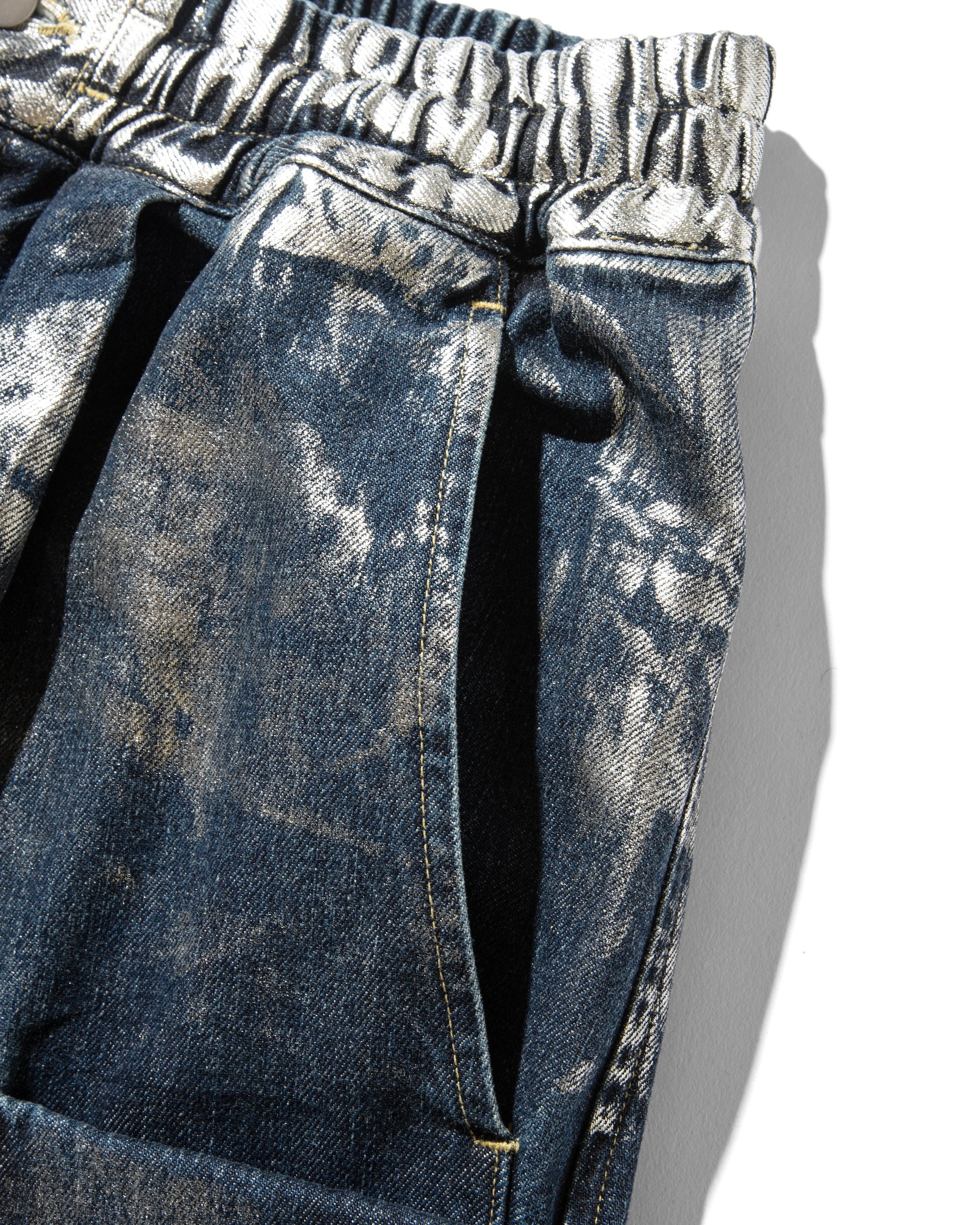 SILVER PRINT VINTAGE WASH SELVEDGE DENIM CITY MILITARY HALF PANTS