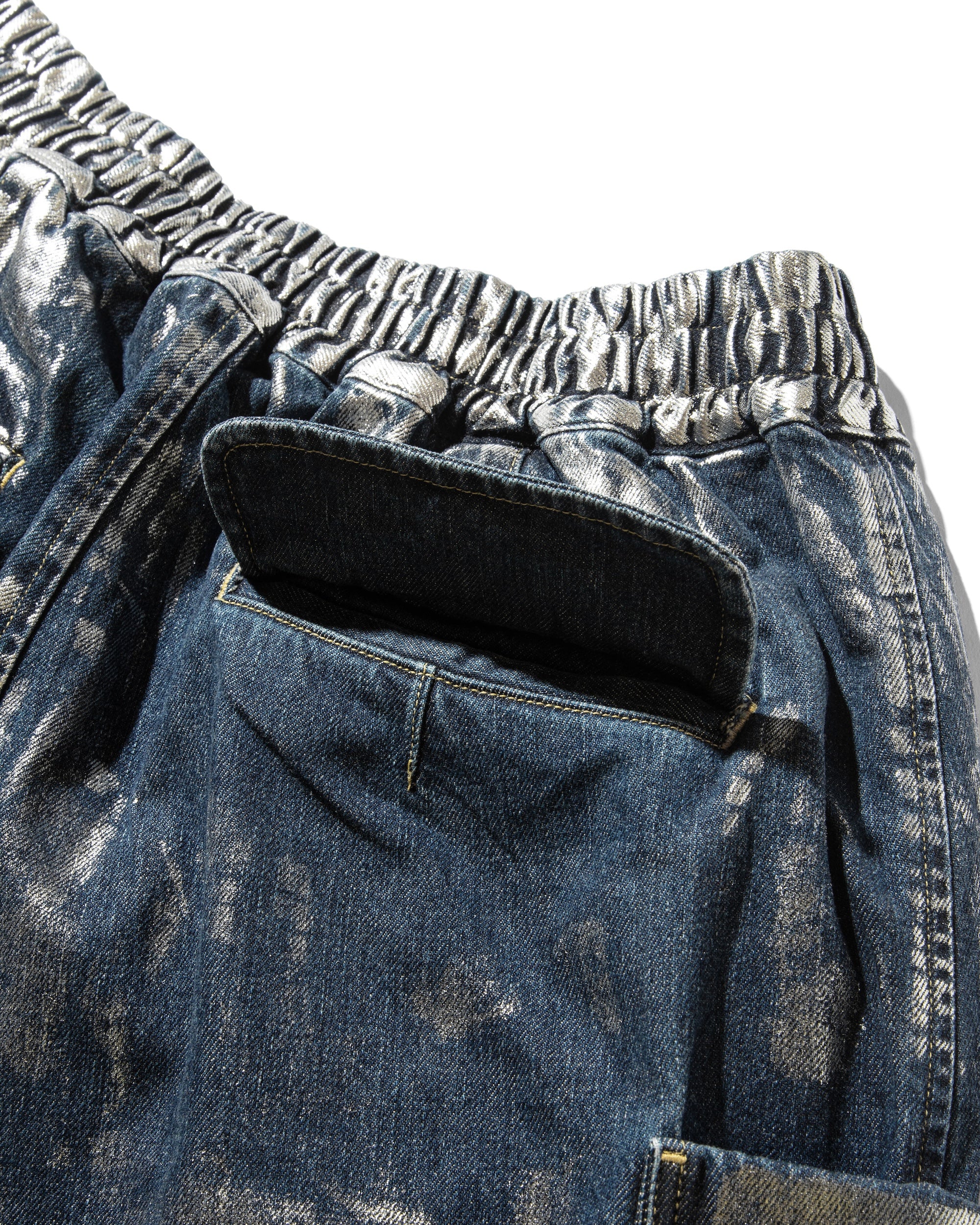 SILVER PRINT VINTAGE WASH SELVEDGE DENIM CITY MILITARY HALF PANTS