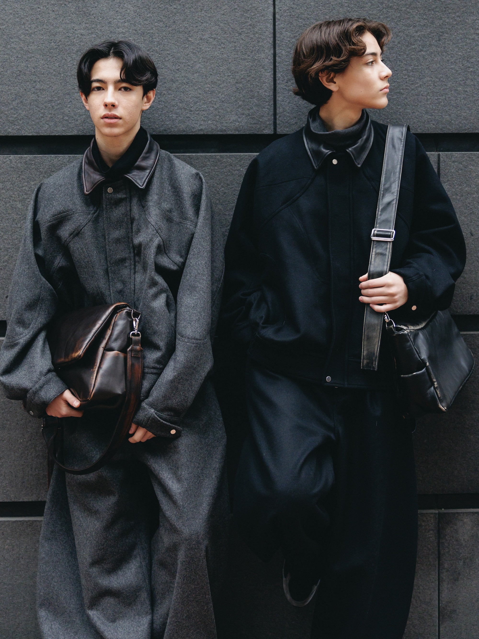 【12.6 SAT 20:00- IN STOCK】LEATHER COLLAR WOOL MELTON FUTURE JACKET (BLACK)