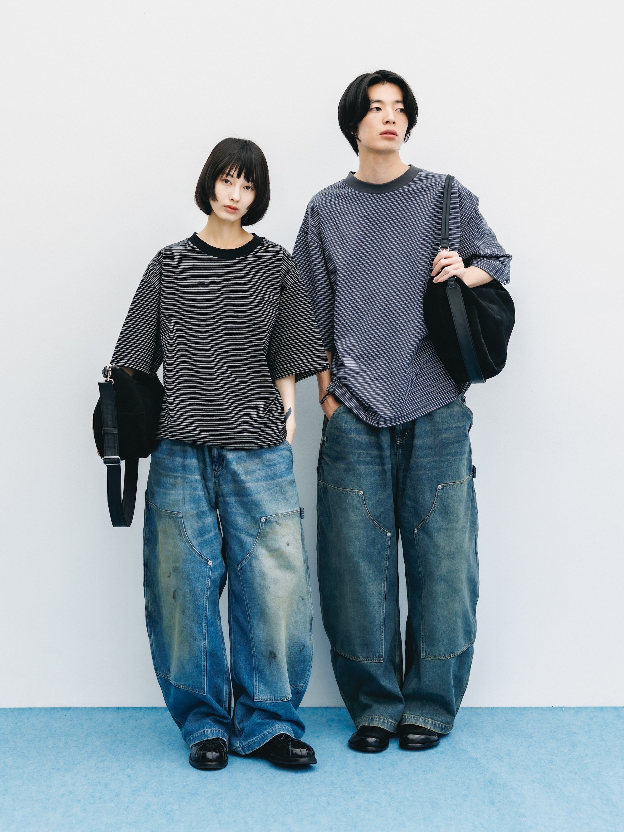 VINTAGE DYED SELVEDGE DENIM DOUBLE KNEE CURVED WORKER PANTS (VINTAGE INDIGO)