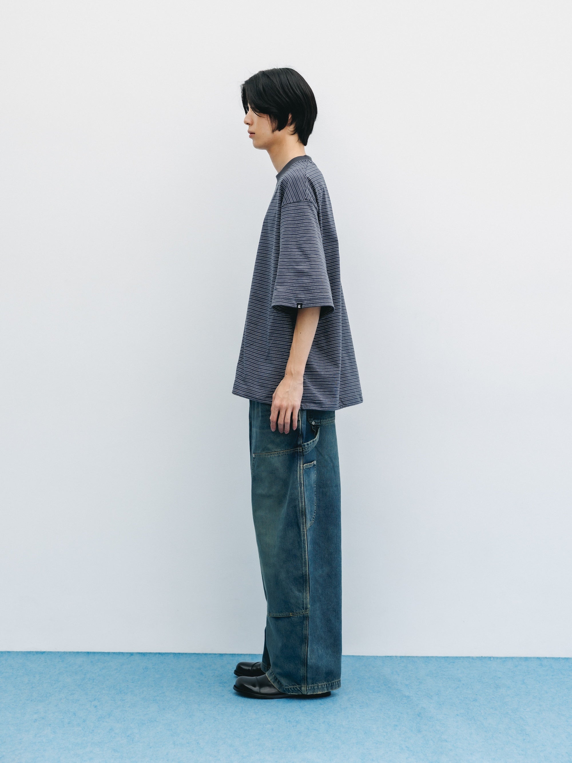 VINTAGE DYED SELVEDGE DENIM DOUBLE KNEE CURVED WORKER PANTS (VINTAGE INDIGO)