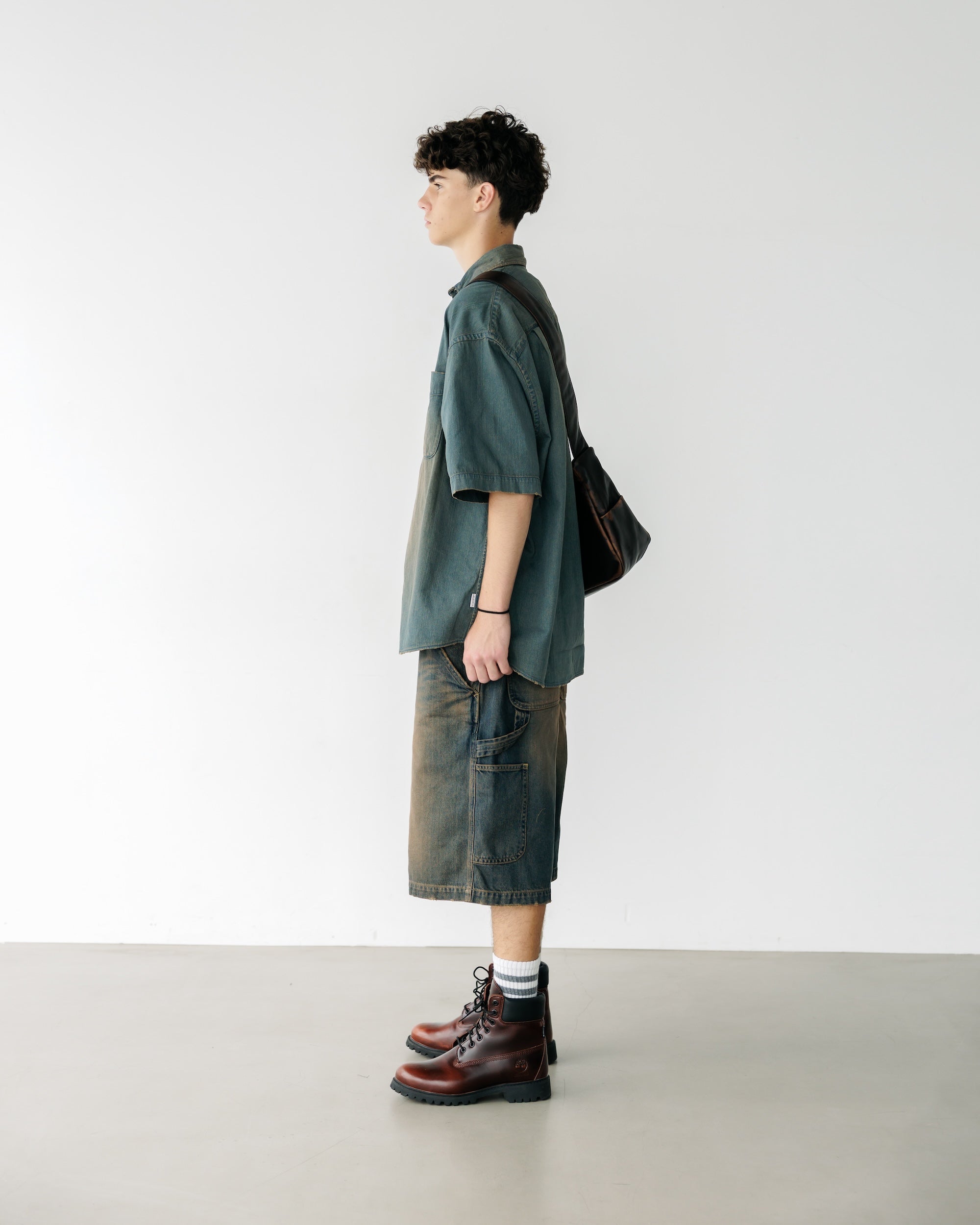 VINTAGE DYED SELVEDGE DENIM WORKER HALF PANTS (VINTAGE BROWN)