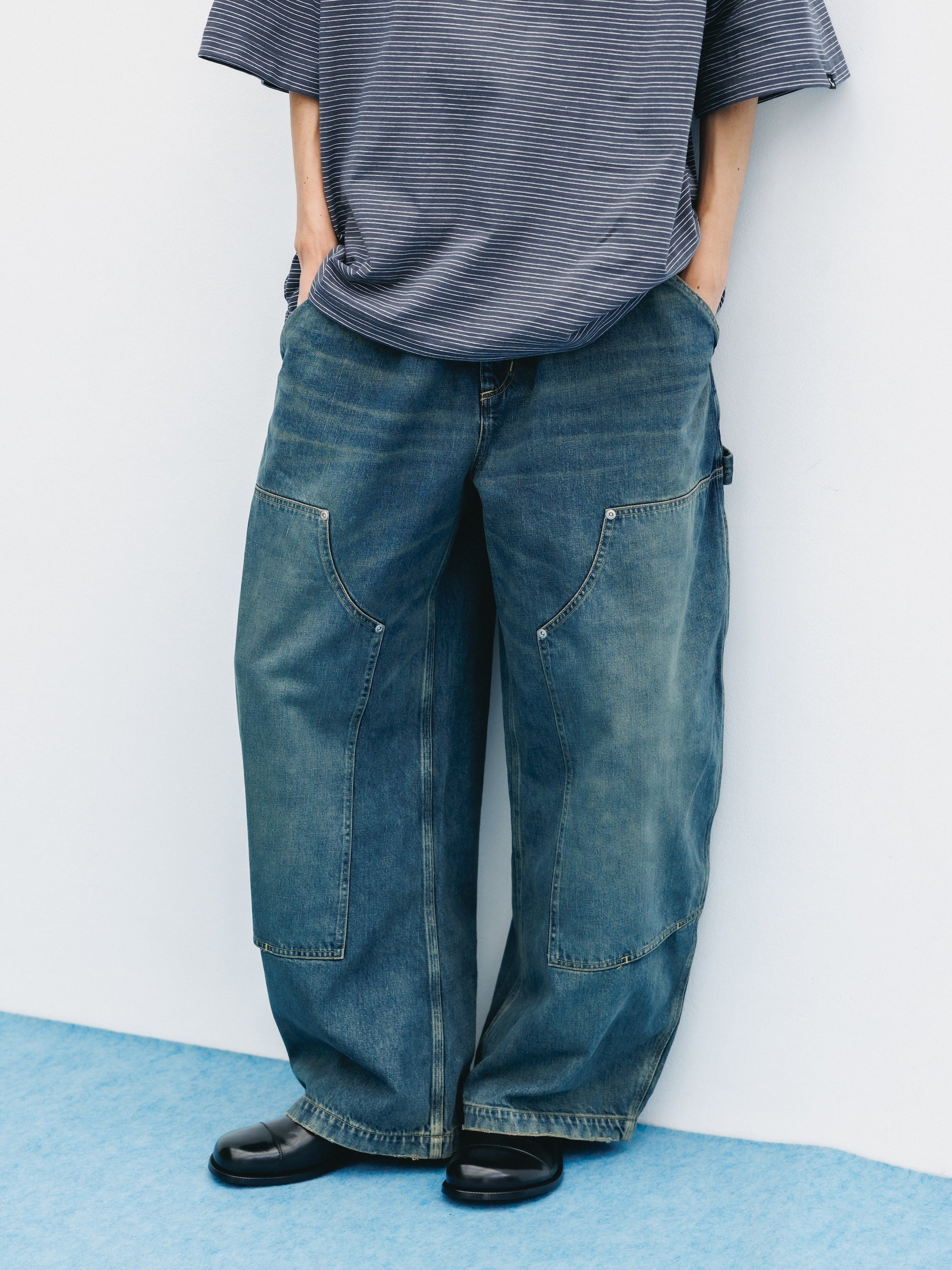 5.13 WED 20:00- IN STOCK】VINTAGE DYED SELVEDGE DENIM DOUBLE KNEE CURV