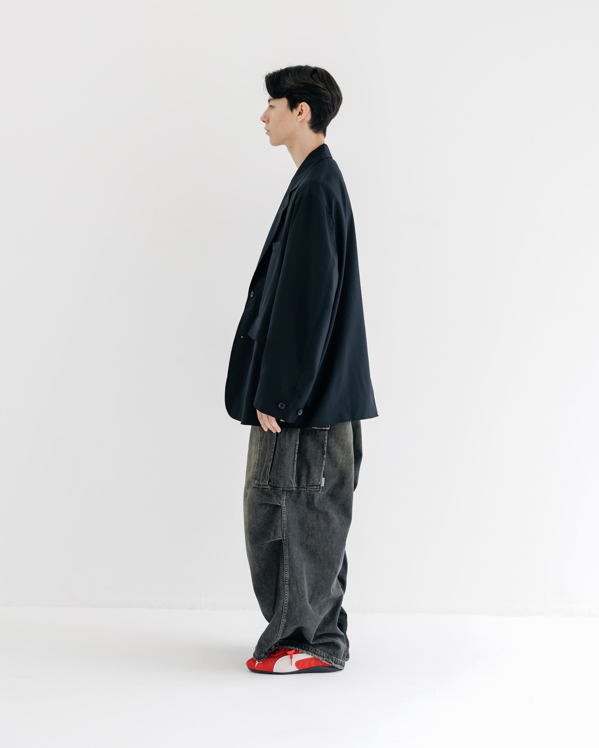 【9.6 SAT 20:00- IN STOCK】WOOL GABARDINE CITY UNIFORM TAILORED JACKET (BLACK)
