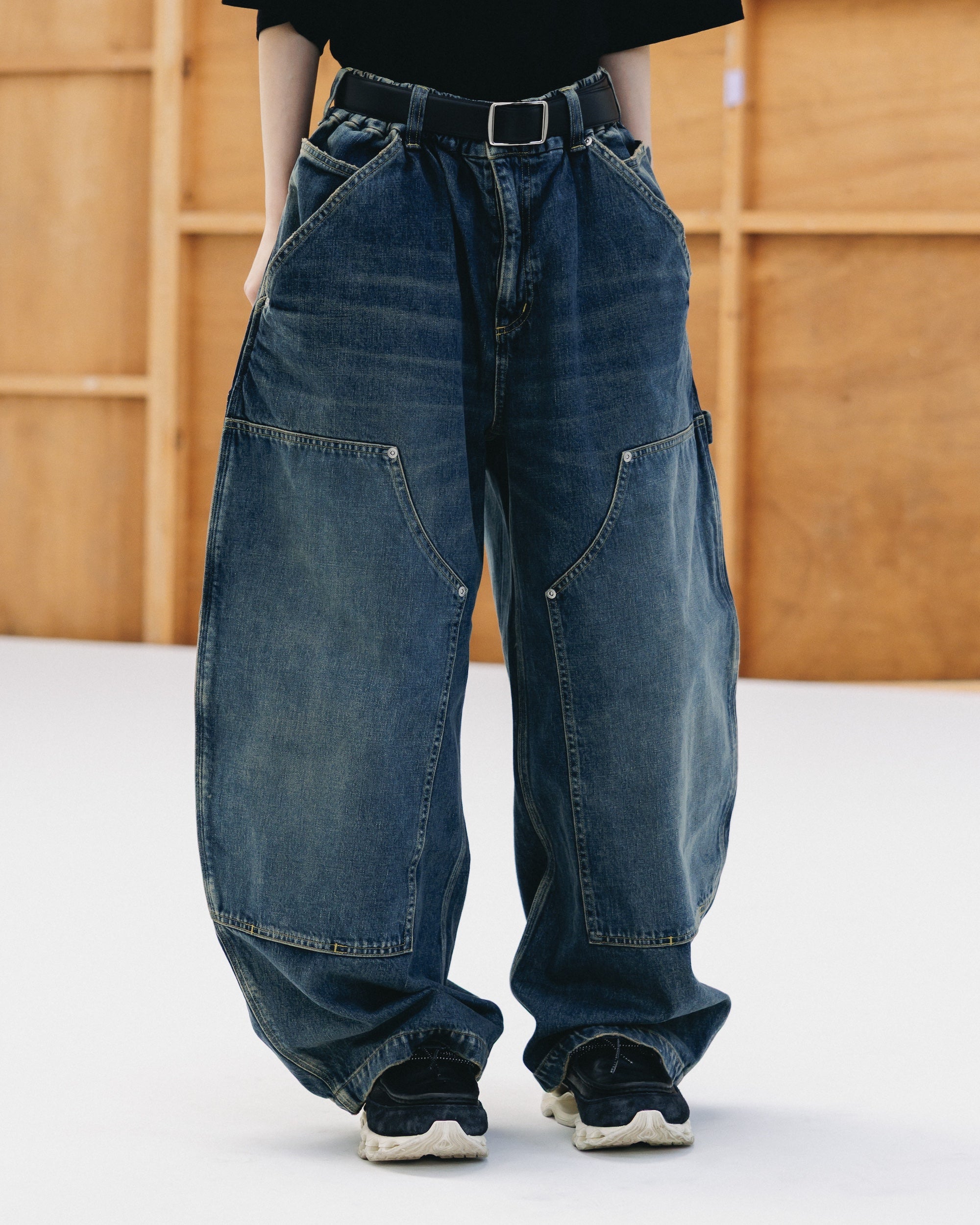 VINTAGE DYED SELVEDGE DENIM DOUBLE KNEE CURVED WORKER PANTS (VINTAGE INDIGO)