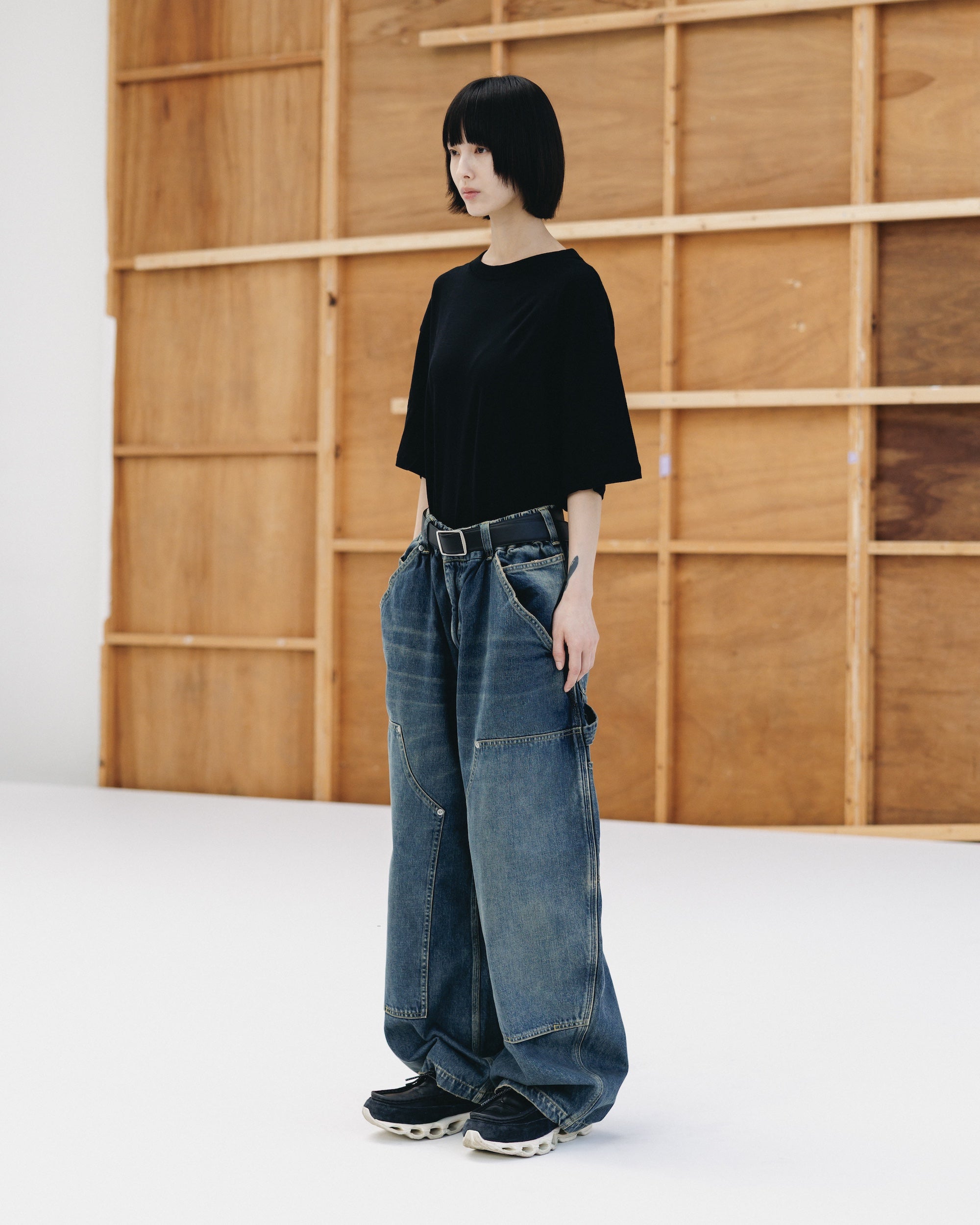 VINTAGE DYED SELVEDGE DENIM DOUBLE KNEE CURVED WORKER PANTS (VINTAGE INDIGO)