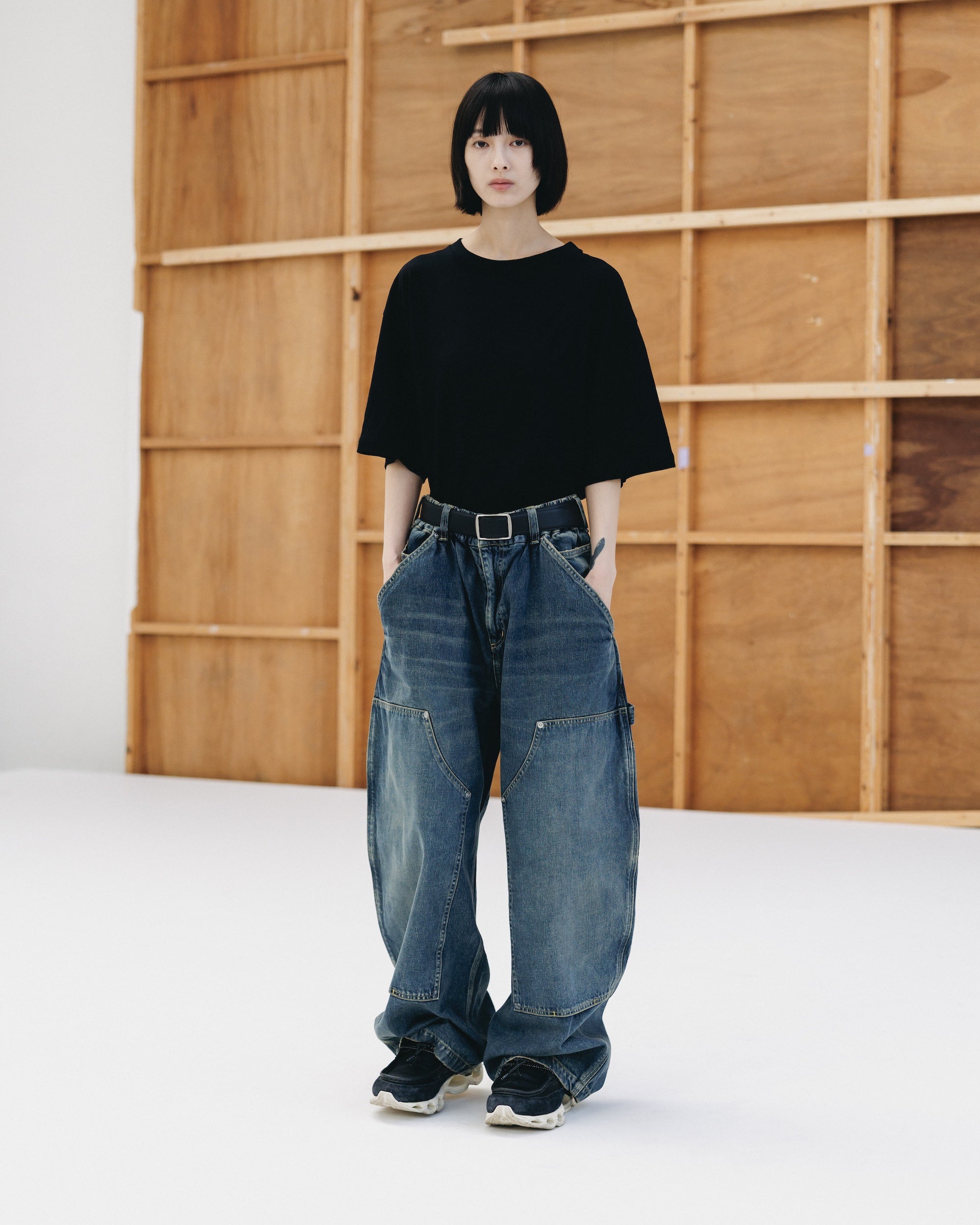 VINTAGE DYED SELVEDGE DENIM DOUBLE KNEE CURVED WORKER PANTS (VINTAGE I