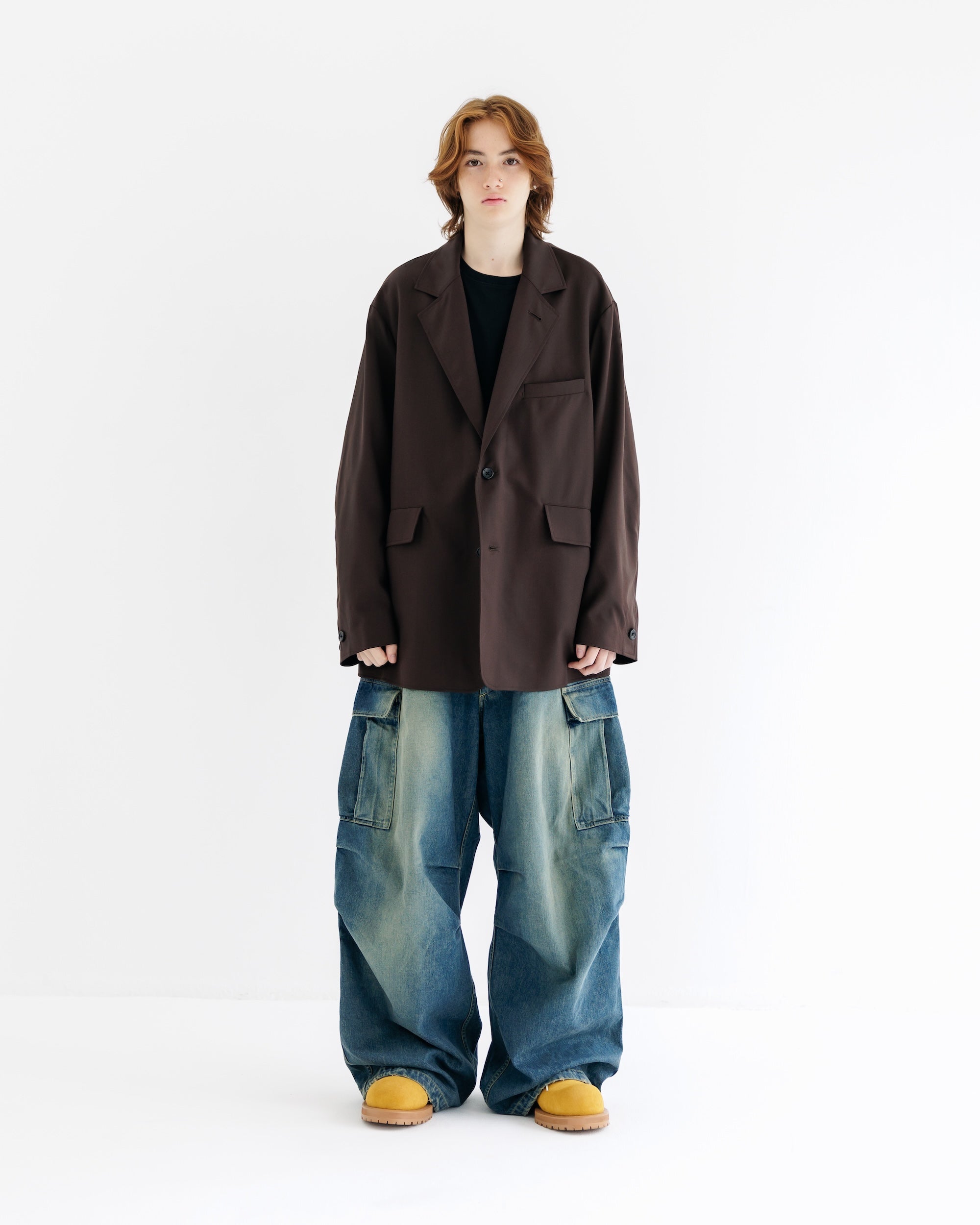 【9.6 SAT 20:00- IN STOCK】WOOL GABARDINE CITY UNIFORM TAILORED JACKET (BROWN)