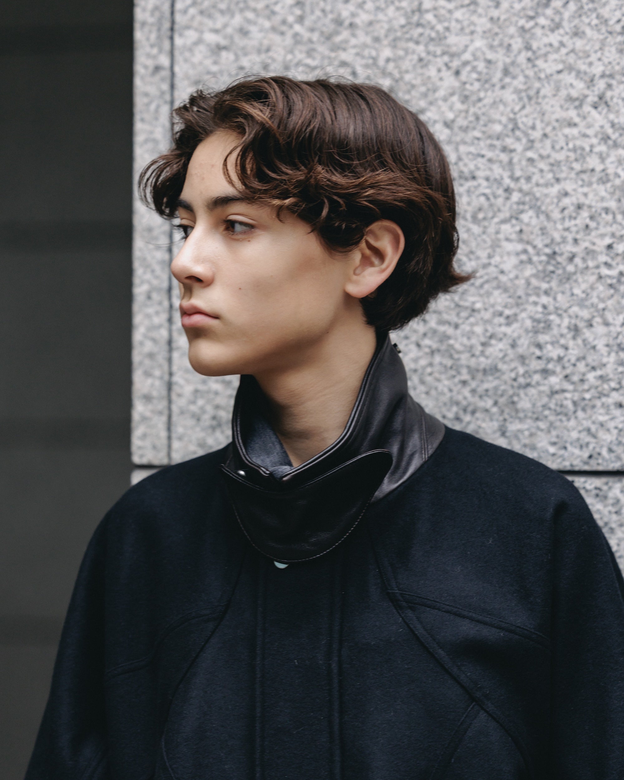 【12.6 SAT 20:00- IN STOCK】LEATHER COLLAR WOOL MELTON FUTURE JACKET (BLACK)