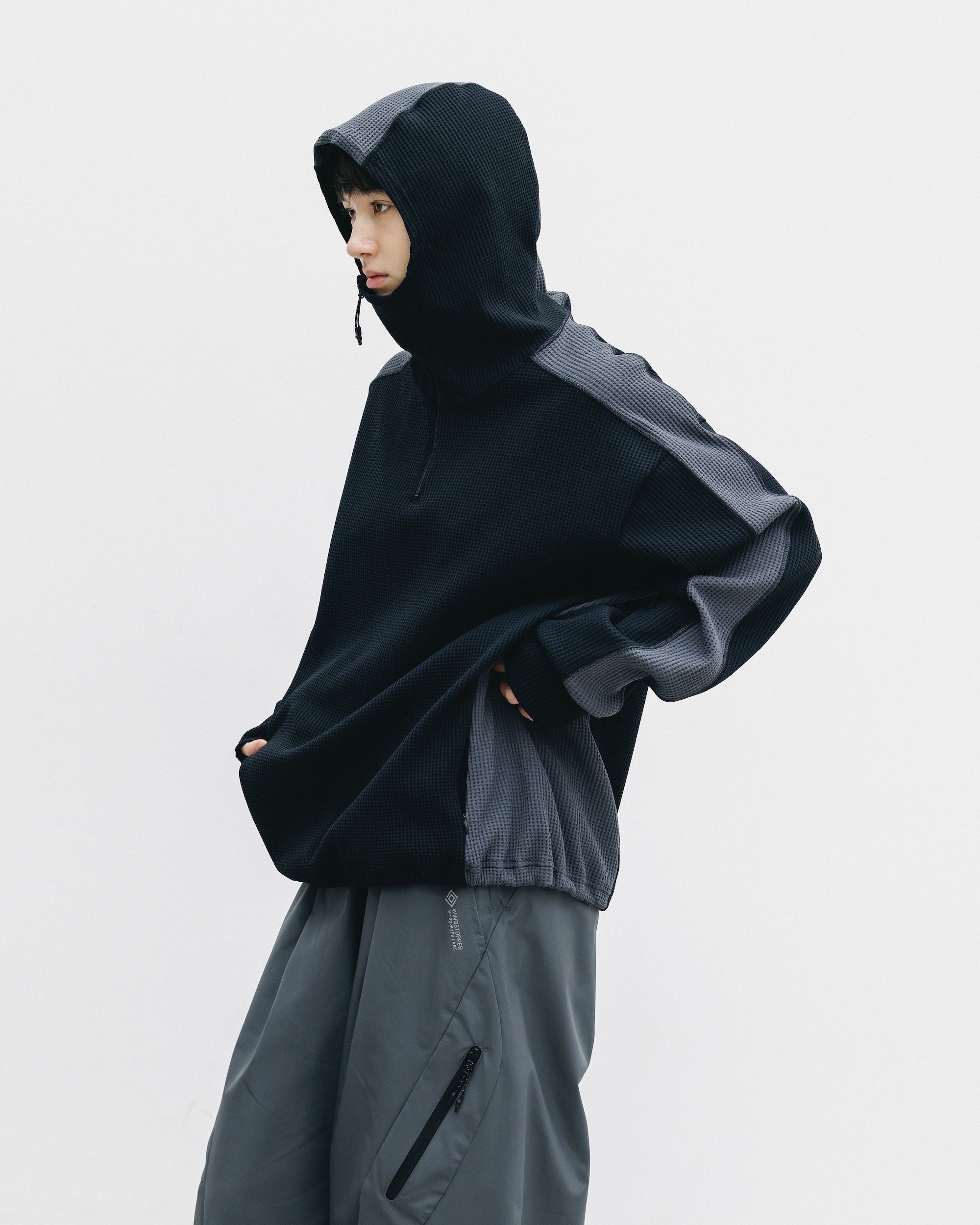 CITY LIGHT THERMAL HALF ZIP HOODIE (BLACK×GRAY)