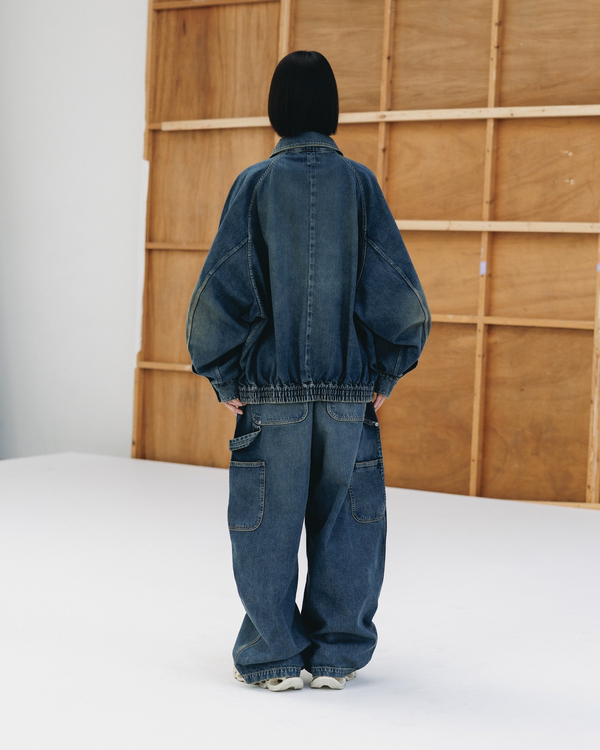 VINTAGE DYED SELVEDGE DENIM DOUBLE KNEE CURVED WORKER PANTS (VINTAGE INDIGO)