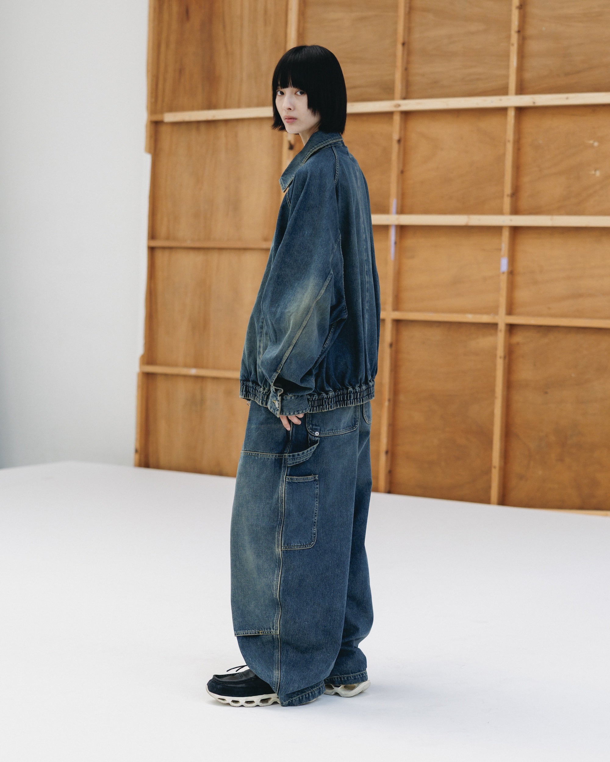 VINTAGE DYED SELVEDGE DENIM DOUBLE KNEE CURVED WORKER PANTS (VINTAGE INDIGO)