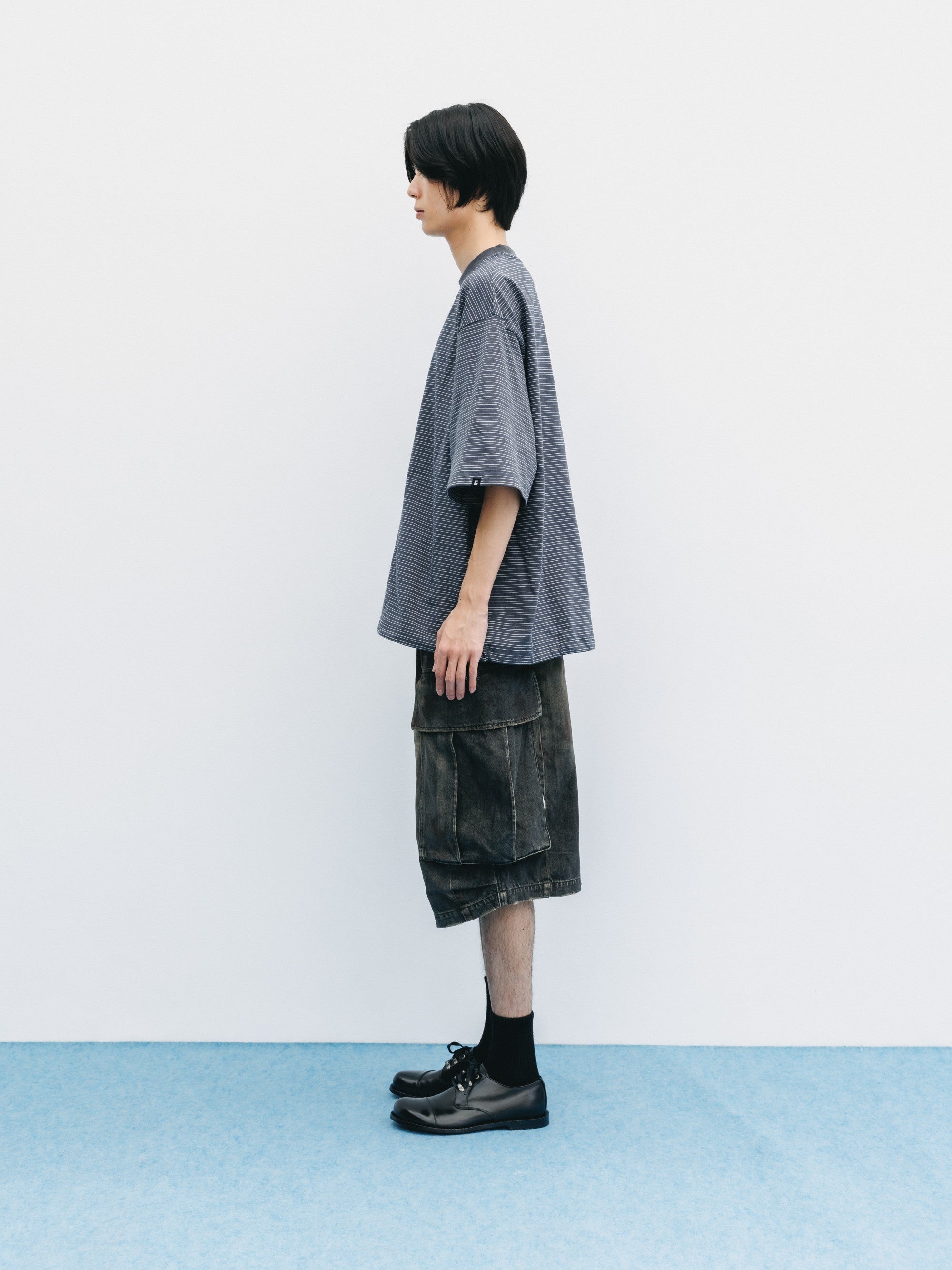 5.27 WED 20:00- IN STOCK】MICRO STRIPE S/S T-SHIRT WITH DRAWSTRINGS (G